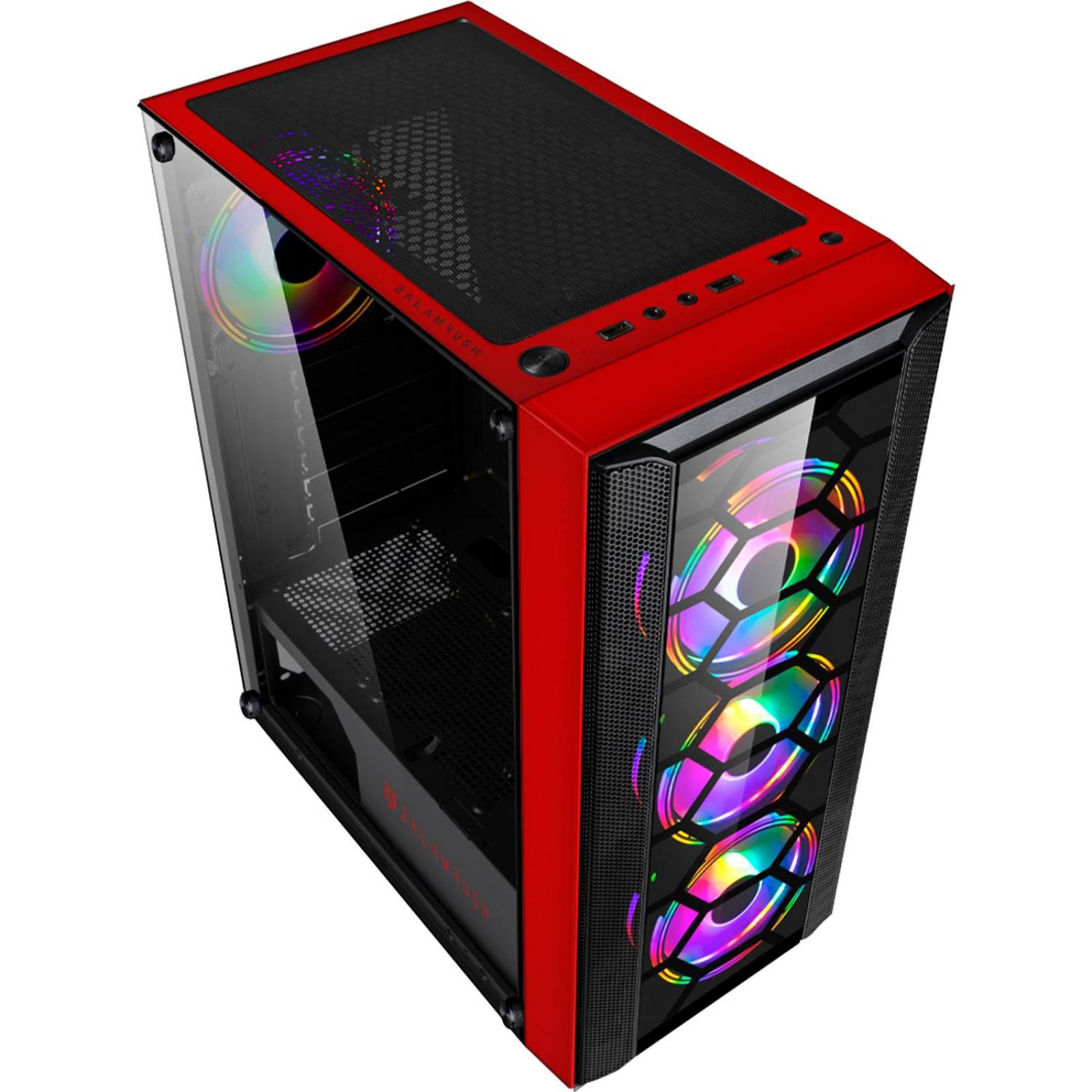 Gabinete Gamer BALAM RUSH KRONOS GSX6000 ATX 4 Fan Controladora Acrilico ARGB Rojo BR-932363 