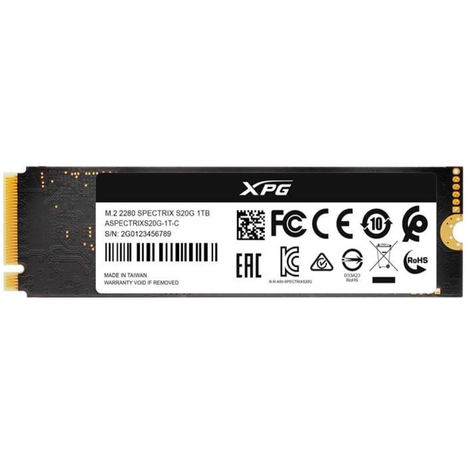 Unidad de Estado Solido SSD M.2 1TB XPG SPECTRIX S20G NVMe PCIe 3.0 2500/1800 MB/s ASPECTRIXS20G-1T- 