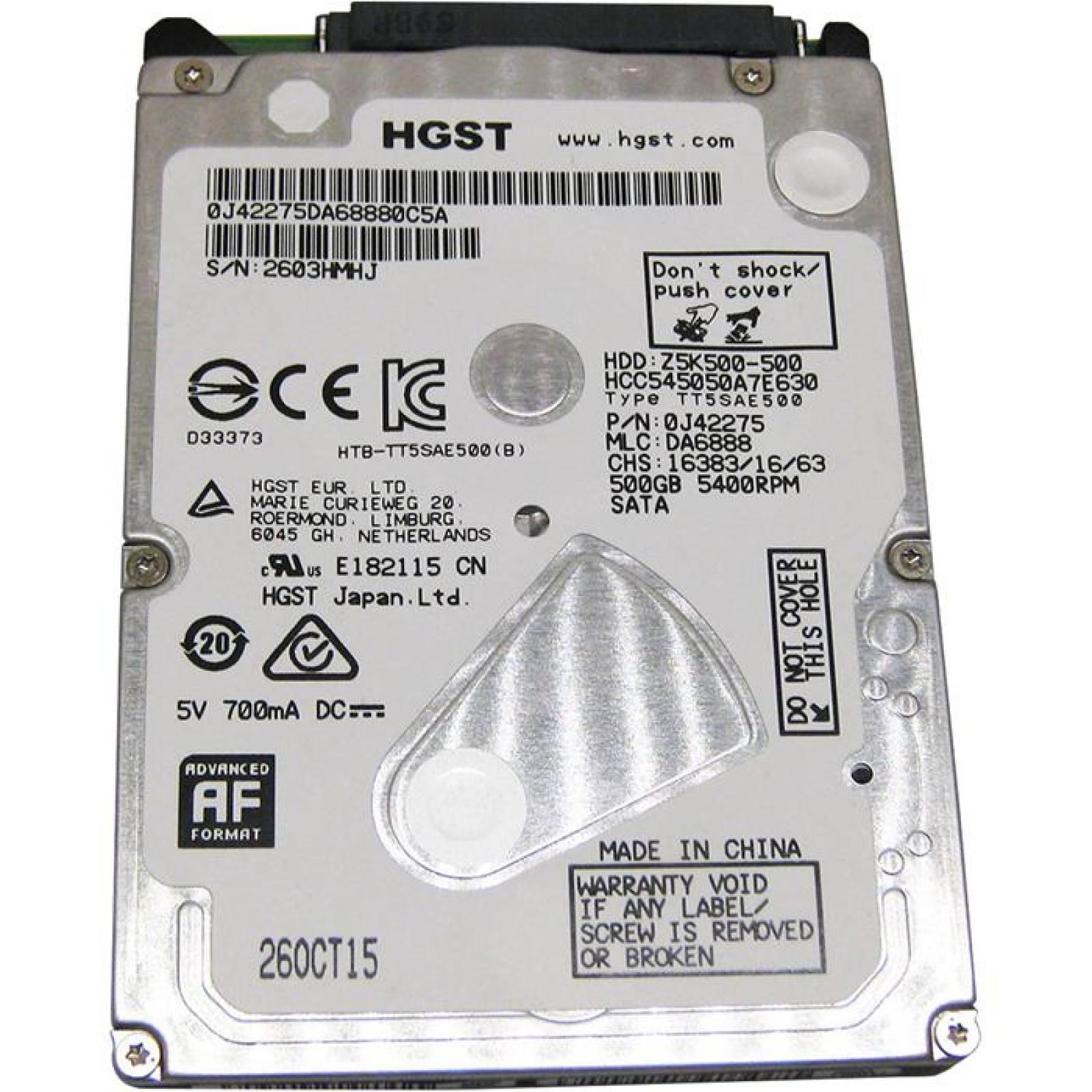 Disco Duro Interno 500GB HITACHI 5400RPM 2.5 Laptop HCC545050A7E630 New Pull