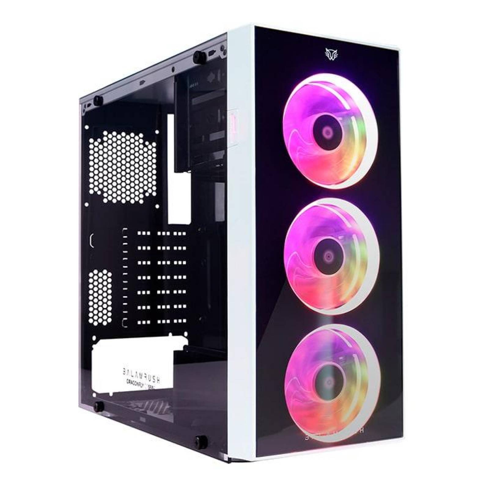 Gabinete Gamer BALAM RUSH DRAGONFLY ATX 3 Fan Cristal Templado RGB Blanco BR-932813 