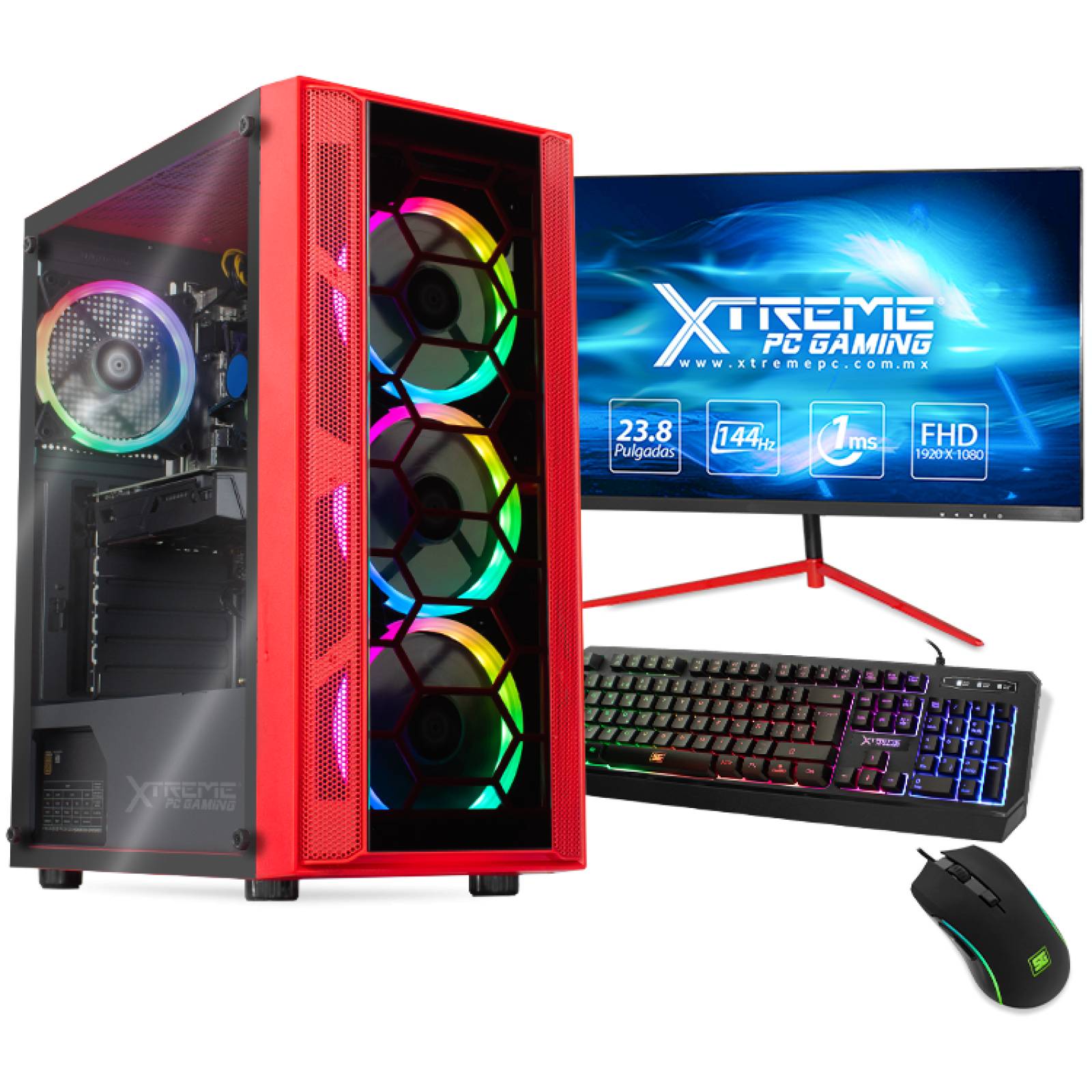 Xtreme PC Gamer GTX 1050 TI Core I5 10400F 16GB SSD 500GB Monitor 144Hz WIFI Red 