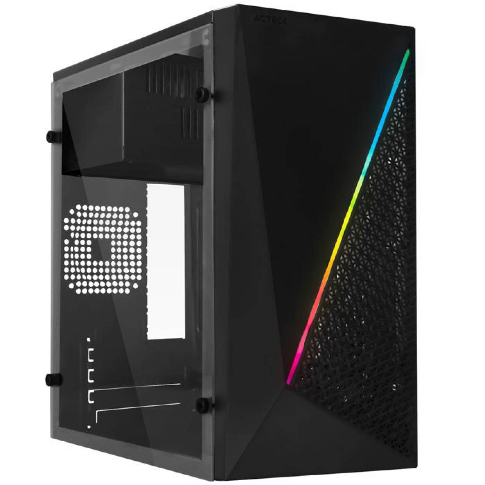 Gabinete ACTECK KIOTO GC460 Micro ATX Mini Torre Fuente 500W Acrilico RGB Negro AC-933070 