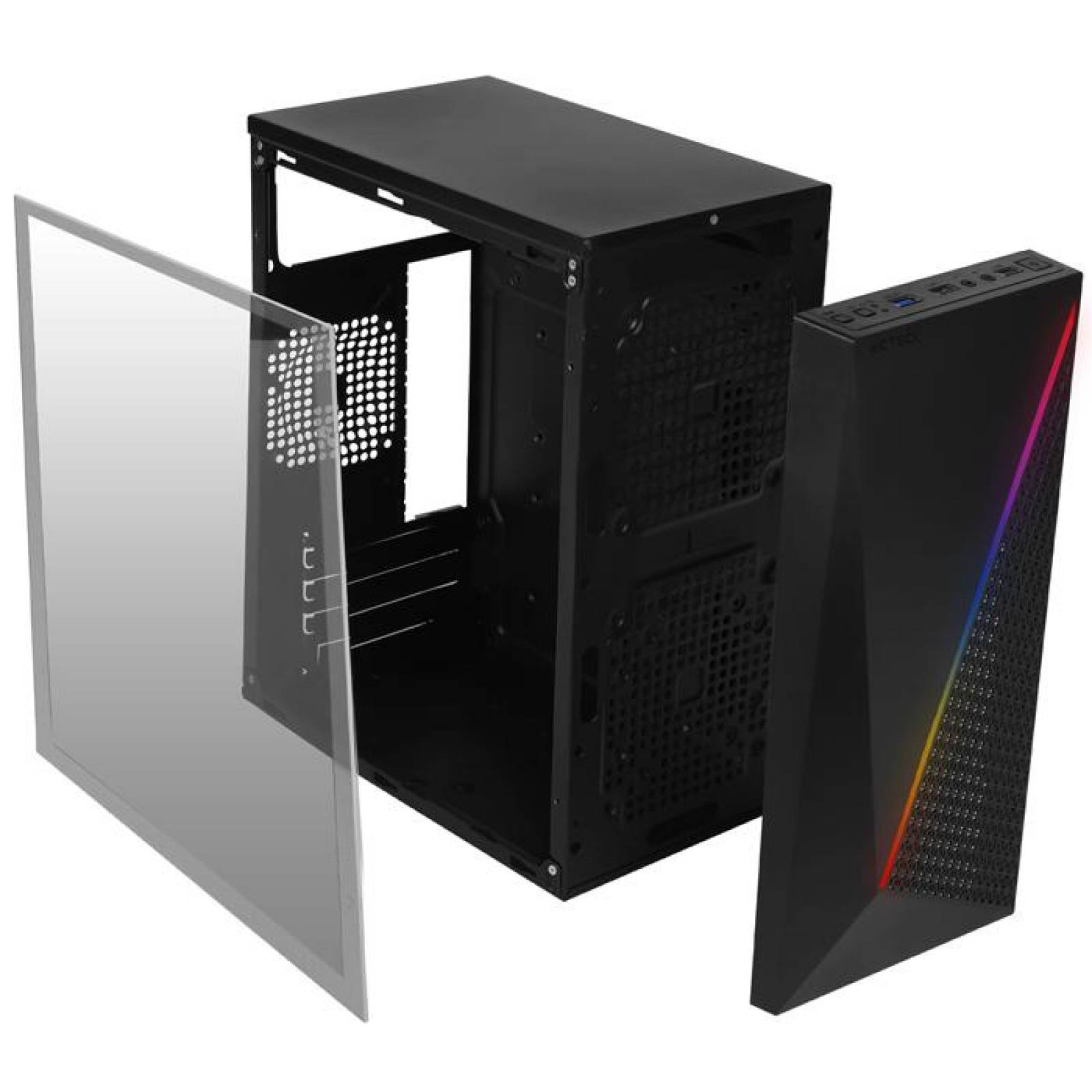 Gabinete ACTECK KIOTO GC460 Micro ATX Mini Torre Fuente 500W Acrilico RGB Negro AC-933070 