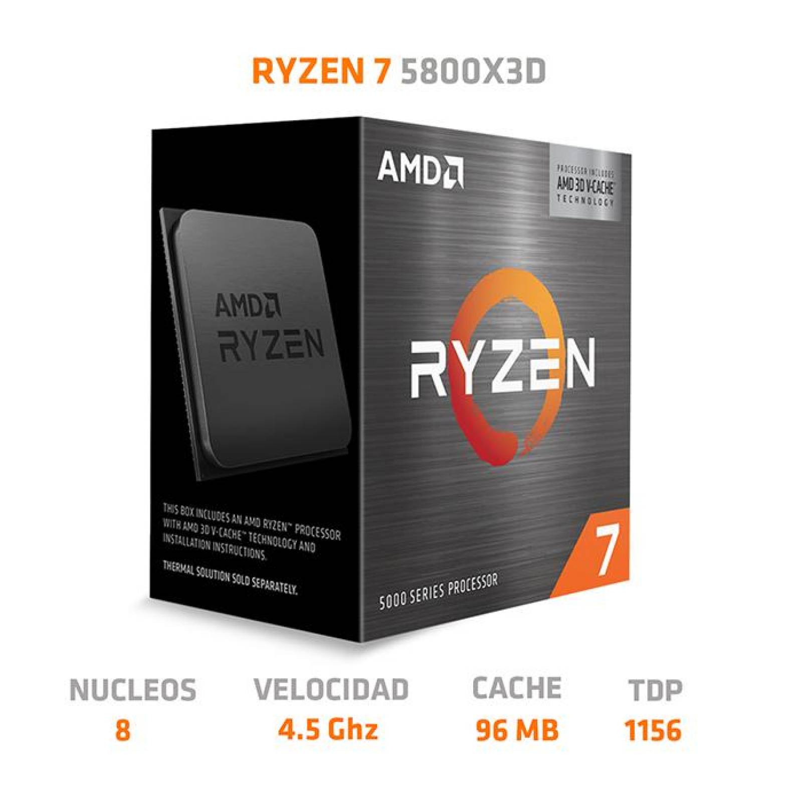 Procesador AMD RYZEN 7 5800X3D 4.5 GHz 8 Core AM4 100-100000651WOF