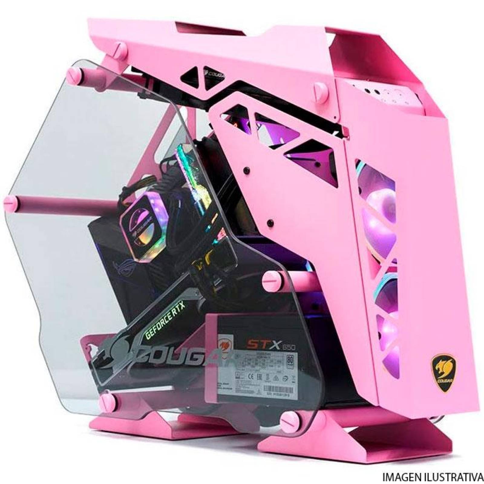 Gabinete Gamer COUGAR CONQUER MINI PINK Cristal Templado 