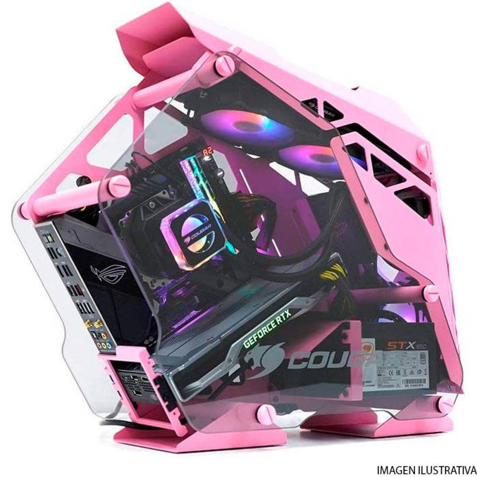 Gabinete Gamer COUGAR CONQUER MINI PINK Cristal Templado 
