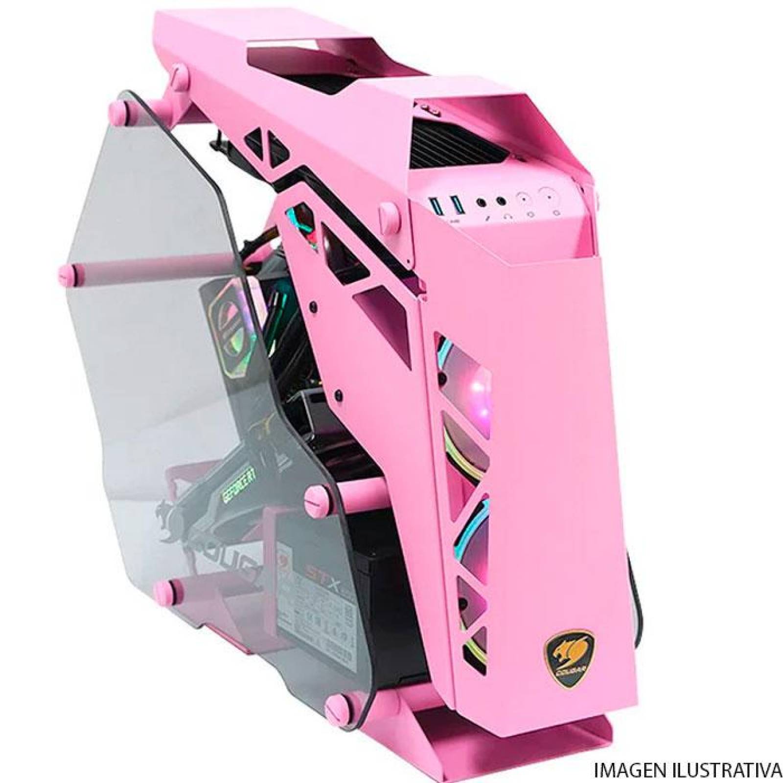 Gabinete Gamer COUGAR CONQUER MINI PINK Cristal Templado 