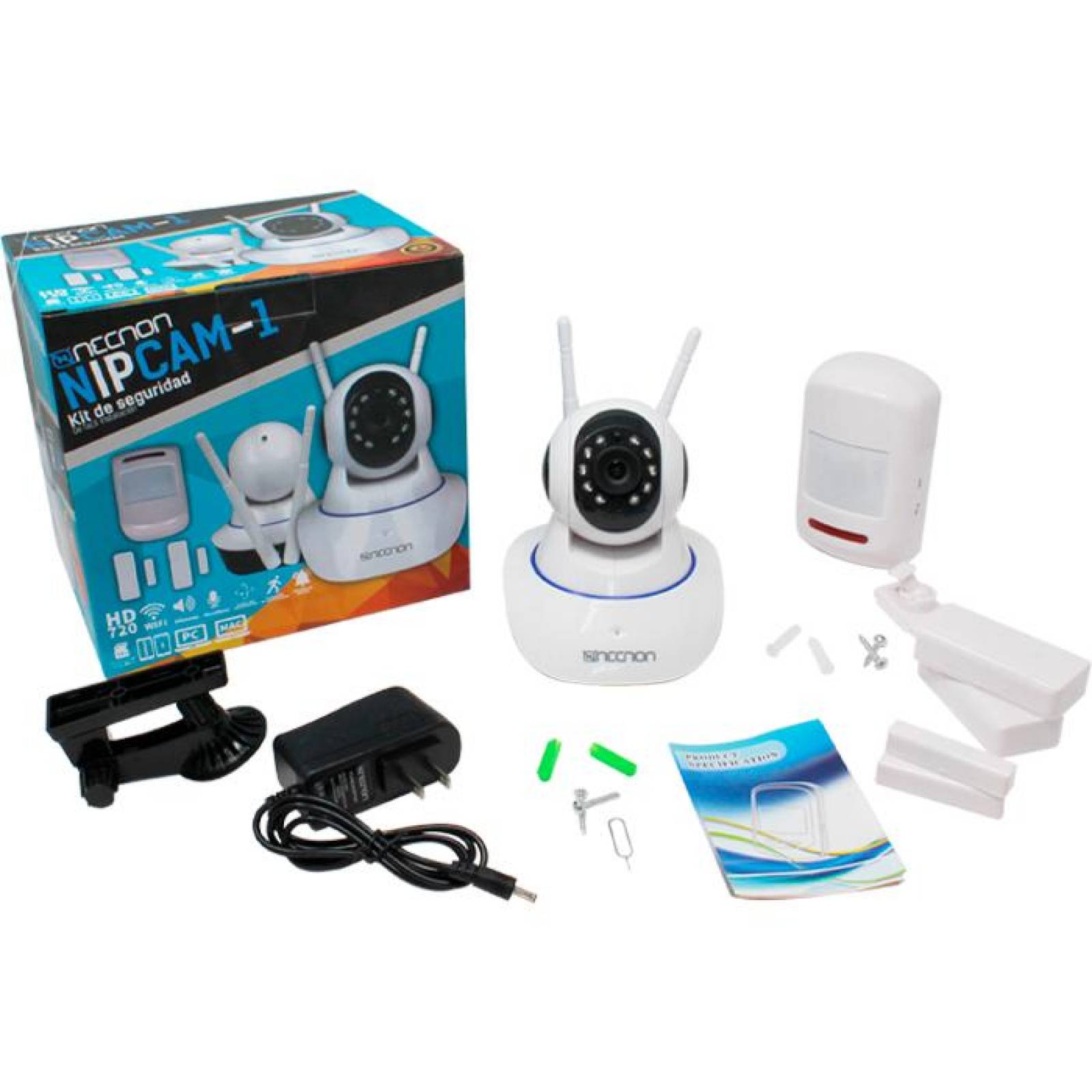 Kit Videovigilancia NECNON WiFi 2MP HD Camara Sensor PIR Contactos Magneticos Puertas y Ventanas NIP