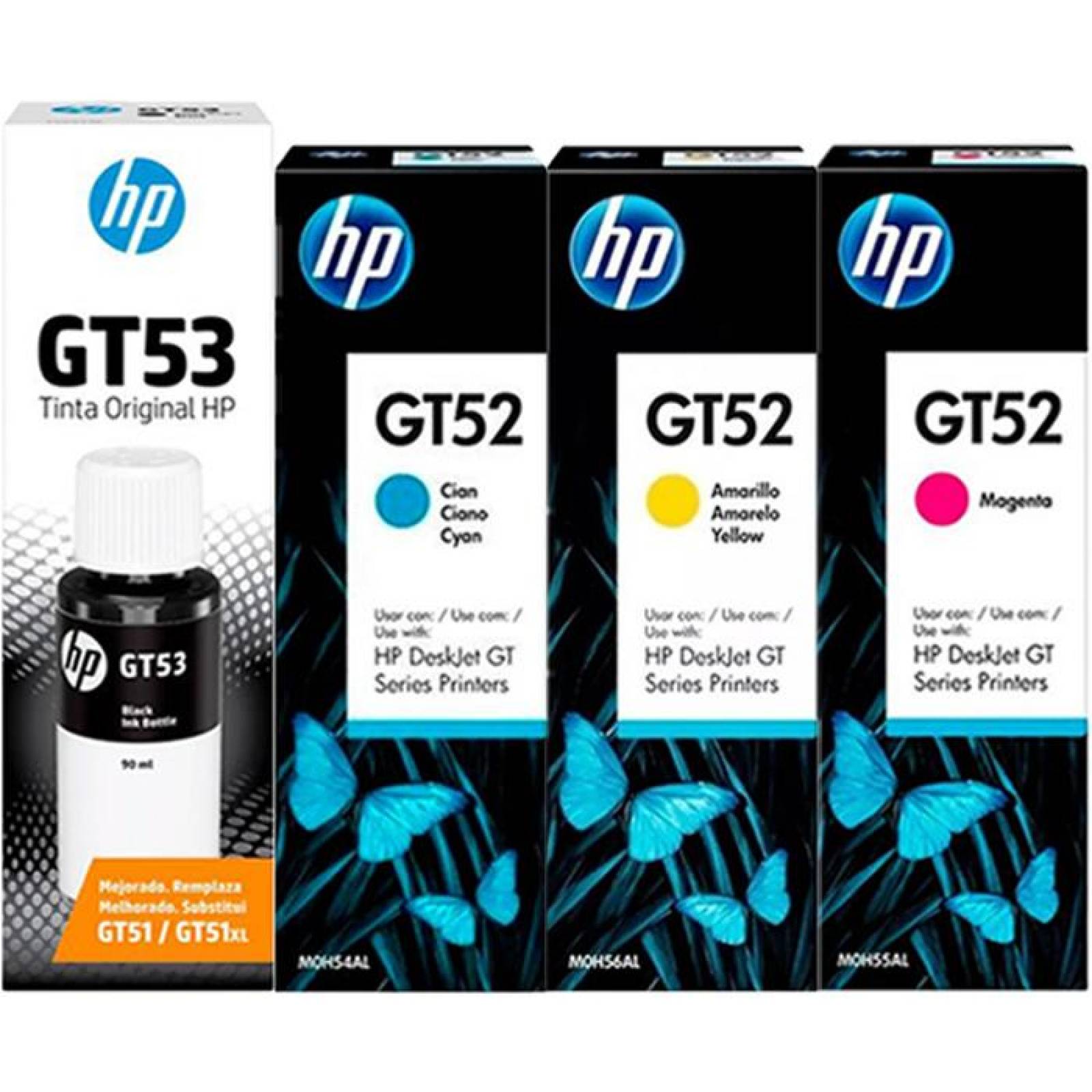 Kit 4 Botellas Tinta HP GT52 GT53 Ink Tank 100 300 400 Smart Tank 500 600 GT52CAM-GT53 