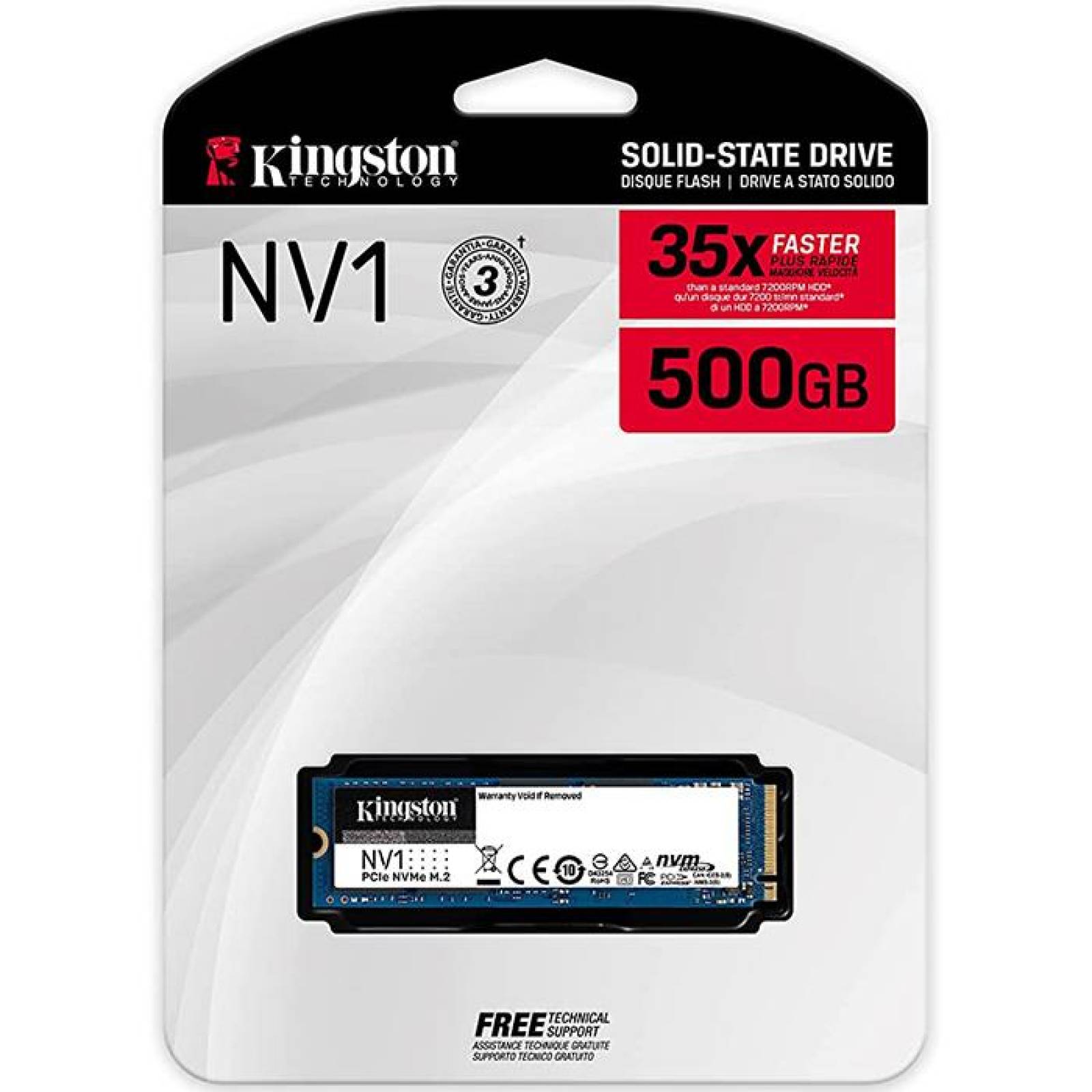 Unidad de Estado Solido SSD M.2 500GB KINGSTON NV2 NVMe PCIe 4.0 3500/2100 MB/s SNV2S/500G 