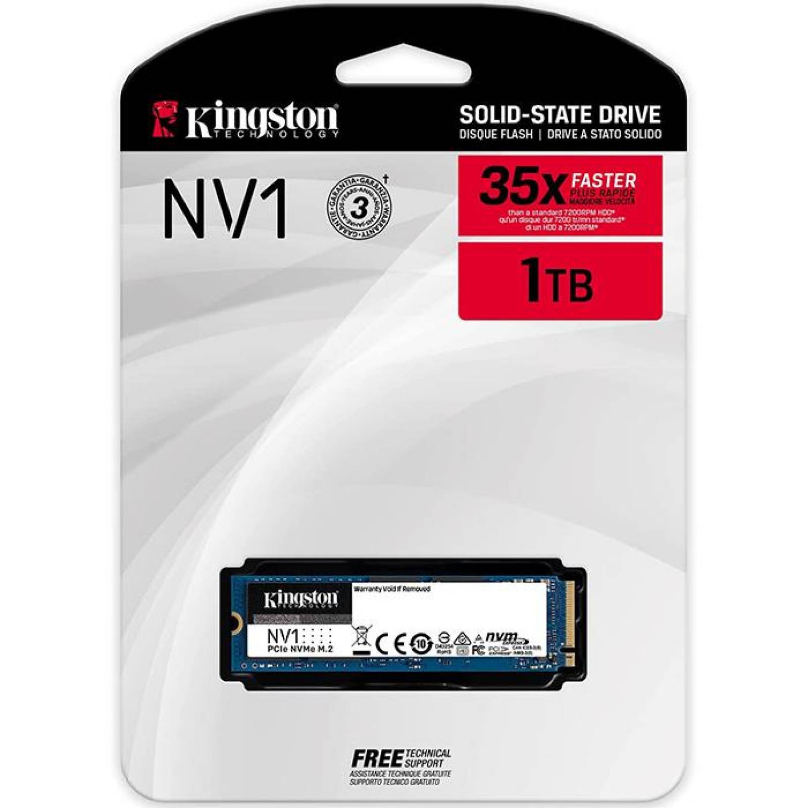 Unidad de Estado Solido SSD M.2 1TB KINGSTON NVMe PCIe 4.0 3500/2100 MB/s SNV2S/1000G 