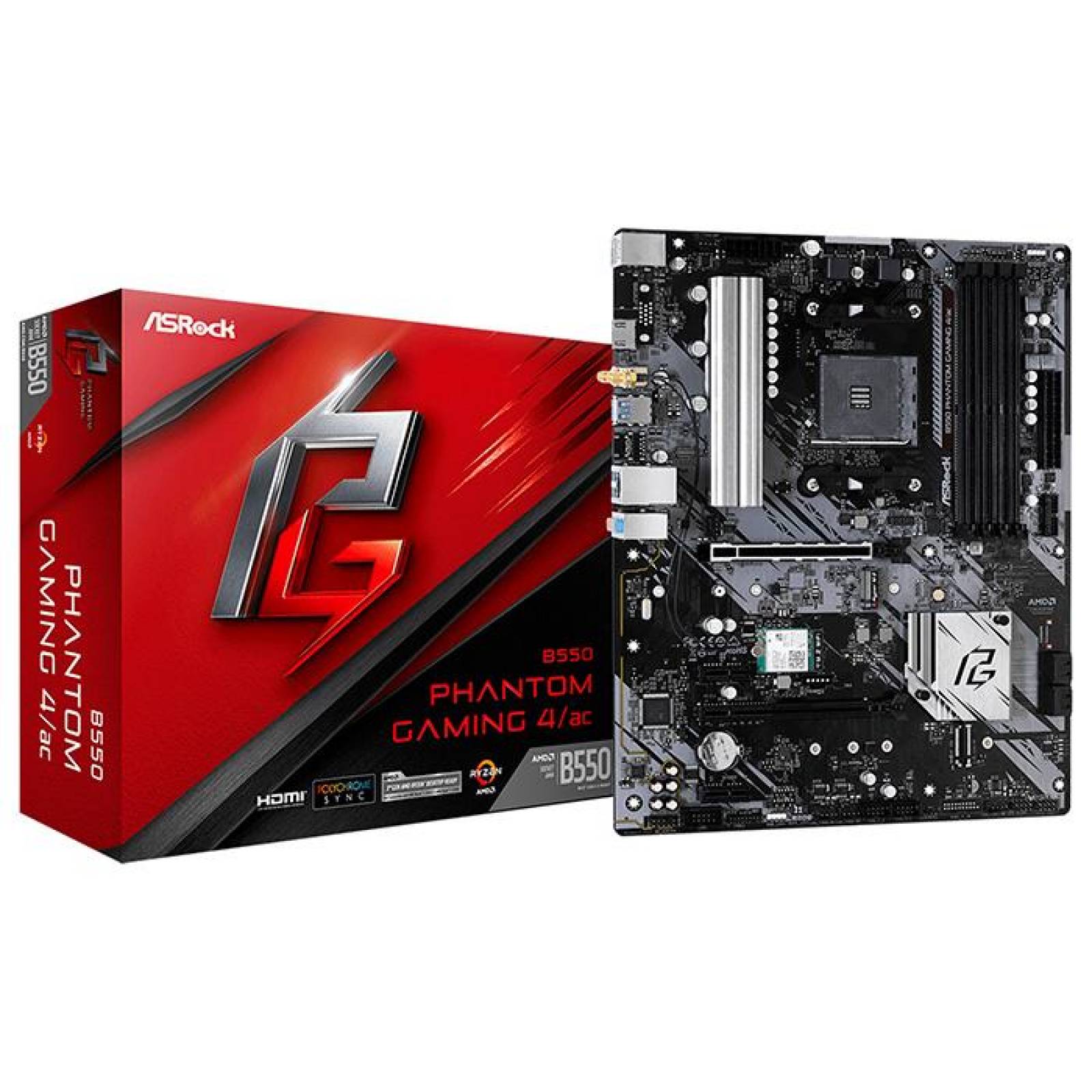 Tarjeta Madre ASROCK B550 PHANTOM GAMING 4/AC AM4 4x DDR4 1x M.2 PCIe 4.0 WIFI BT 4.2 ATX