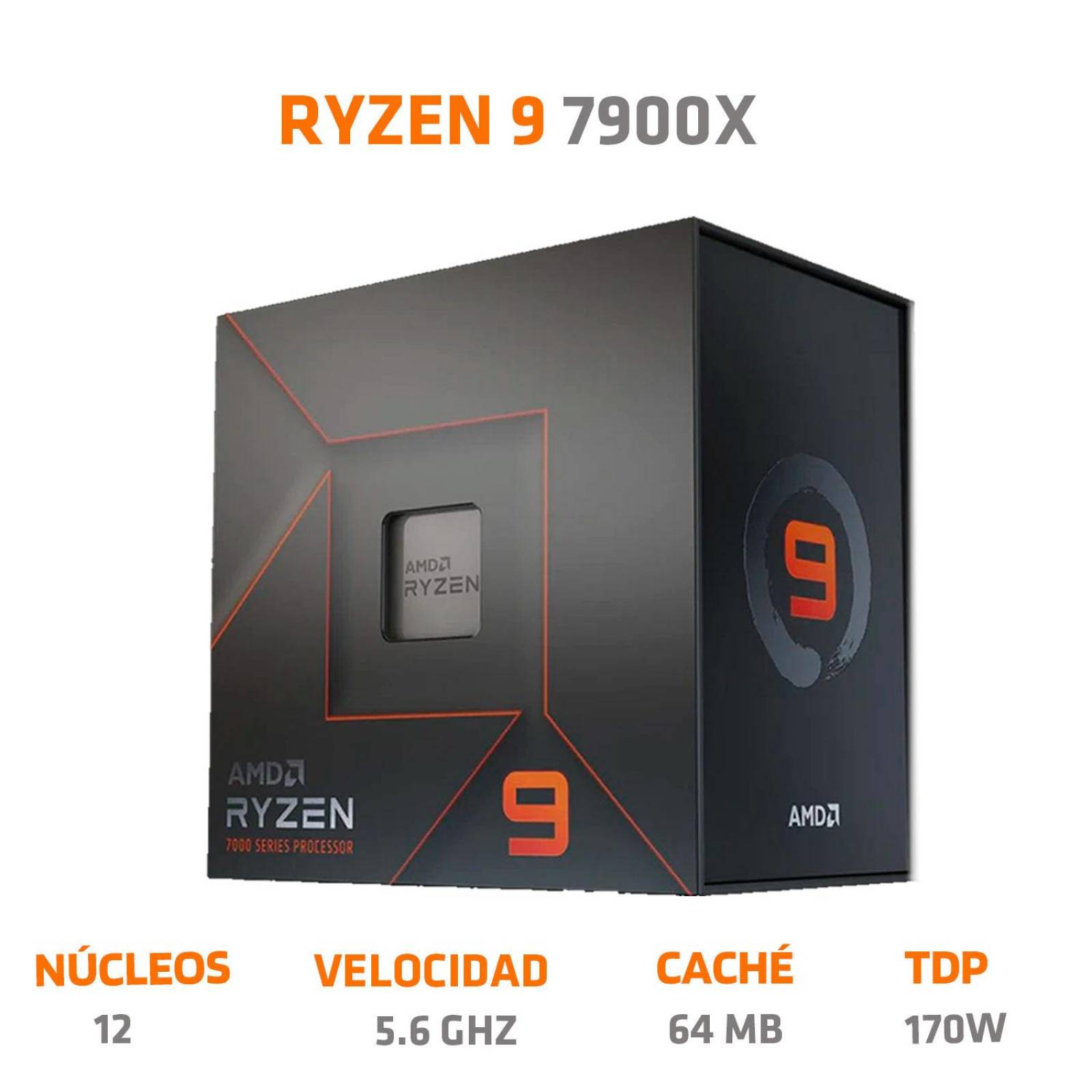 Procesador AMD RYZEN 9 7900x 5.6 GHZ 12 Core AM5 100-100000589WOF 