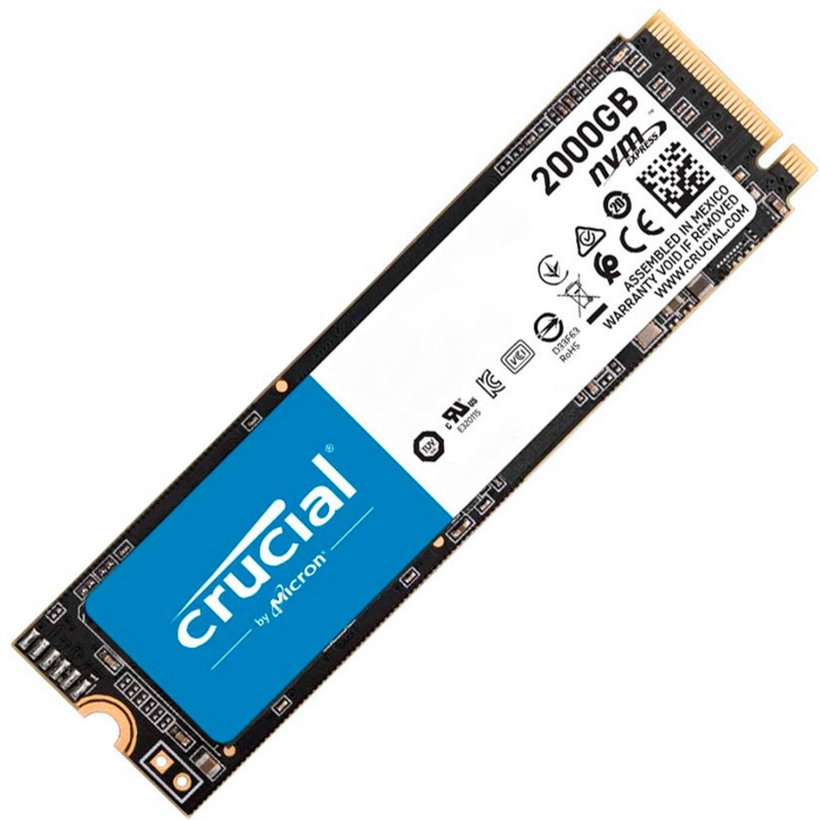 Unidad de Estado Solido SSD M.2 2TB CRUCIAL P2 NVMe PCIe 3.0 2400/1900 MB/s CT2000P2SSD8 
