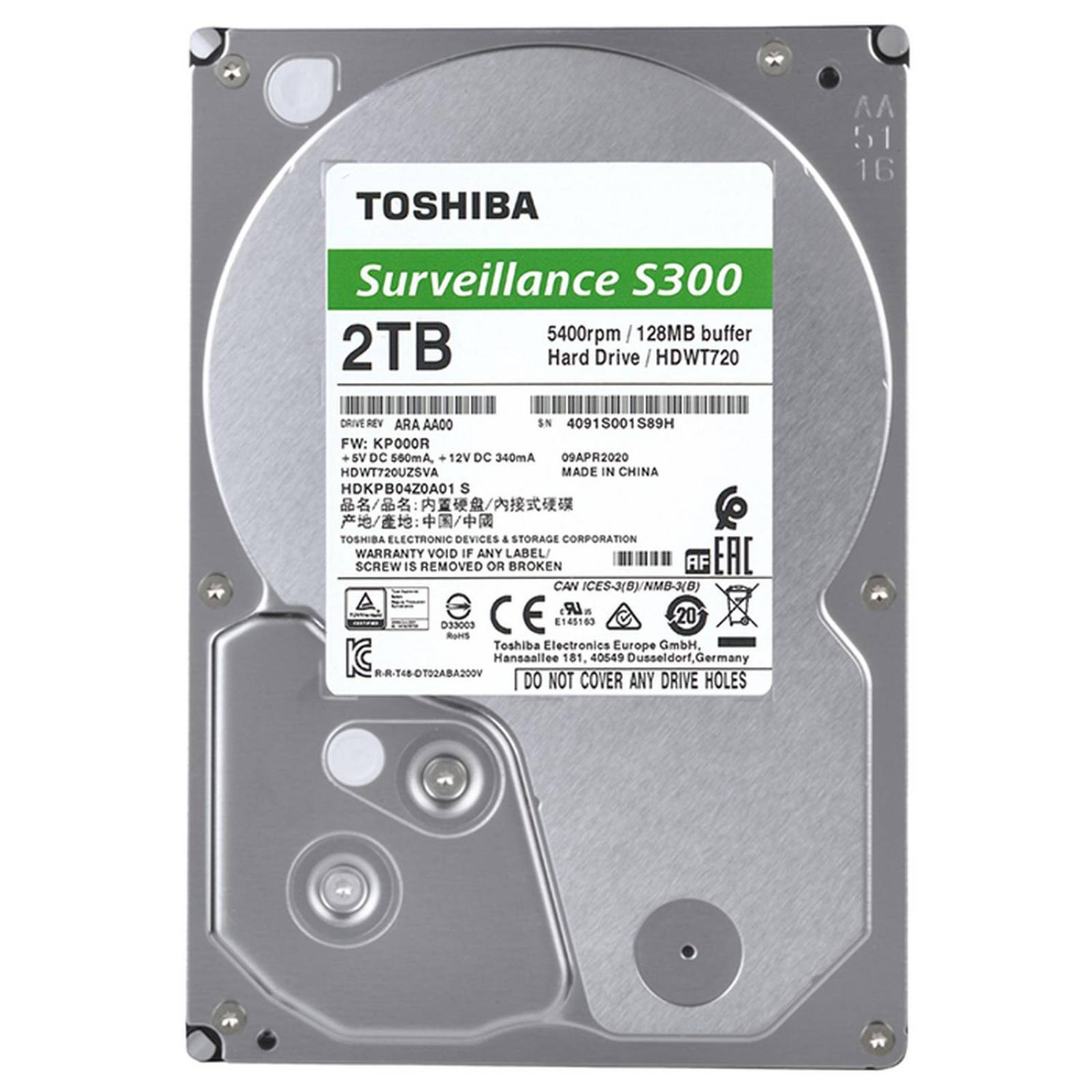 Disco Duro Interno 2TB TOSHIBA S300 3.5 Videovigilancia HDWT720UZSVA