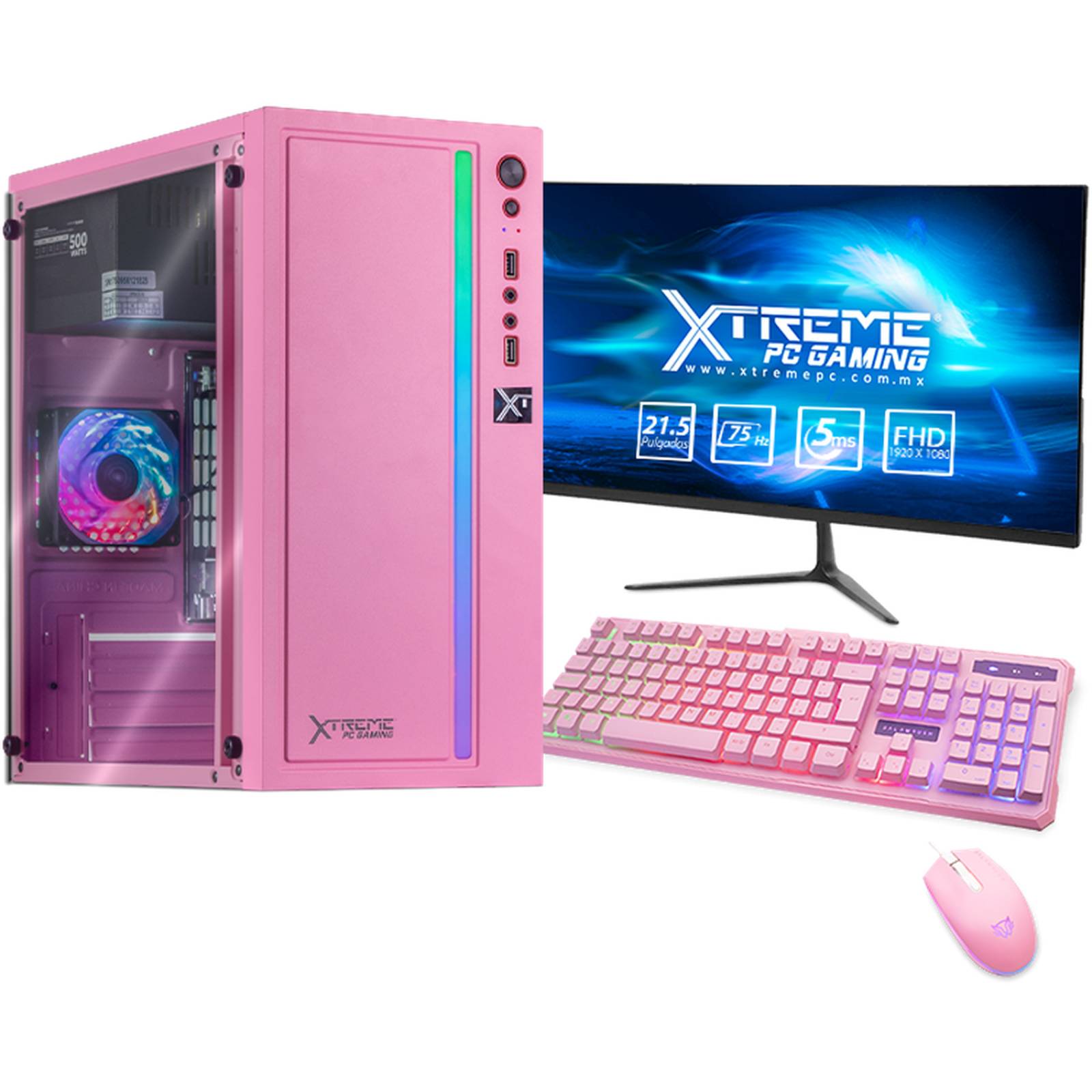 Xtreme PC AMD Radeon R2 Dual Core E1 8GB SSD 240GB Monitor 21.5 WIFI RGB Pink 