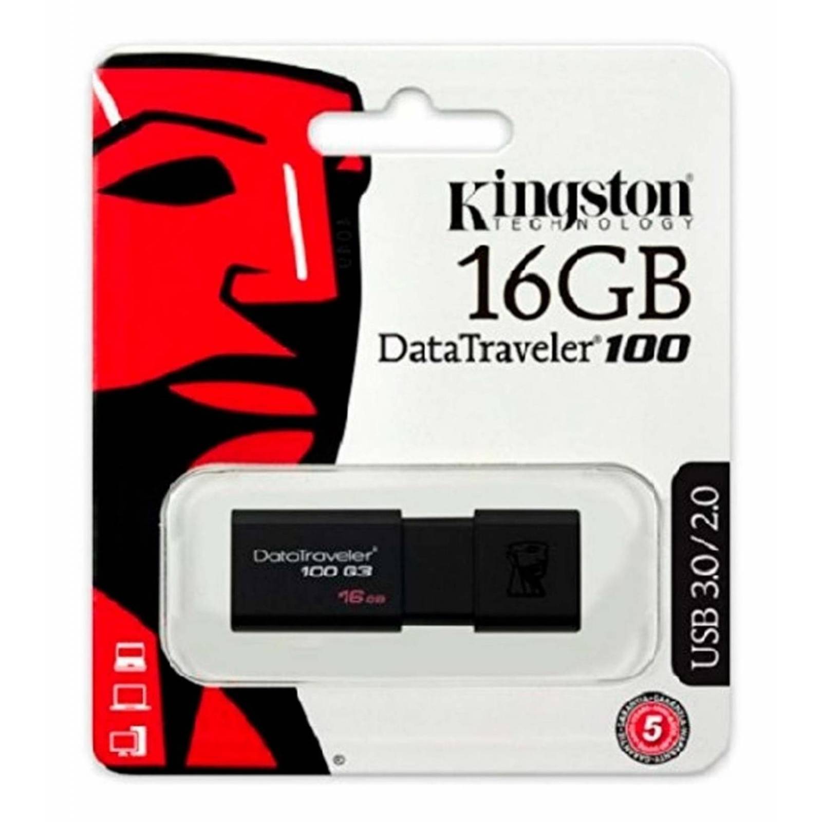 Memoria USB 16GB KINGSTON DataTraveler 100 G3 3.0 Negro DT100G3/16GB 