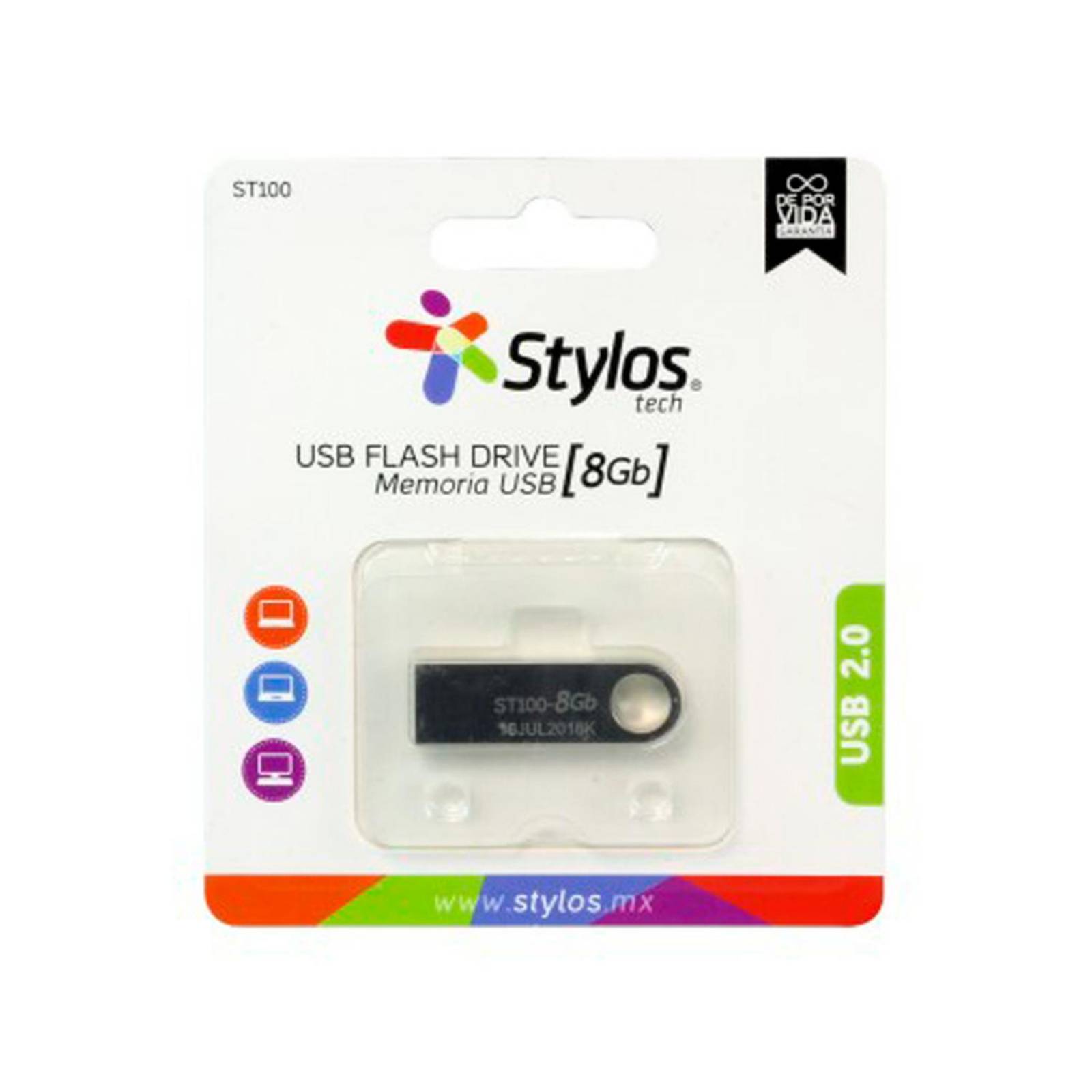 Memoria USB STYLOS 2.0 8GB Metalica Plata STMUSB1B 