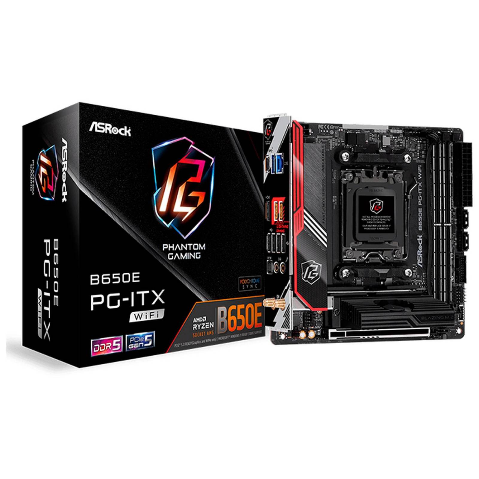 Tarjeta Madre ASROCK B650E PG-ITX WIFI AM5 2x DDR5 2x M.2 PCIe 5.0 USB-C WIFI 6E BT 5.3 Mini ITX 