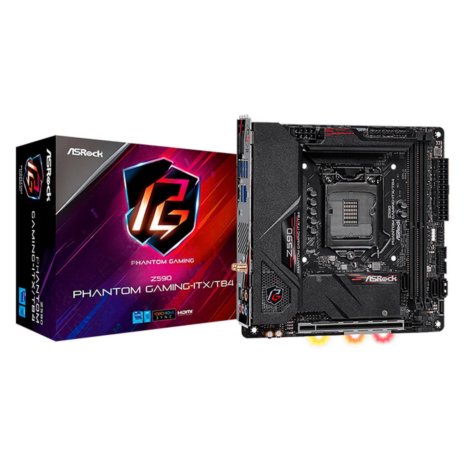 Tarjeta Madre ASROCK Z590 PHANTOM GAMING-ITX/TB4 1200 2x DDR4 PCIe 4.0 WiFi 6E + BT Mini ITX 