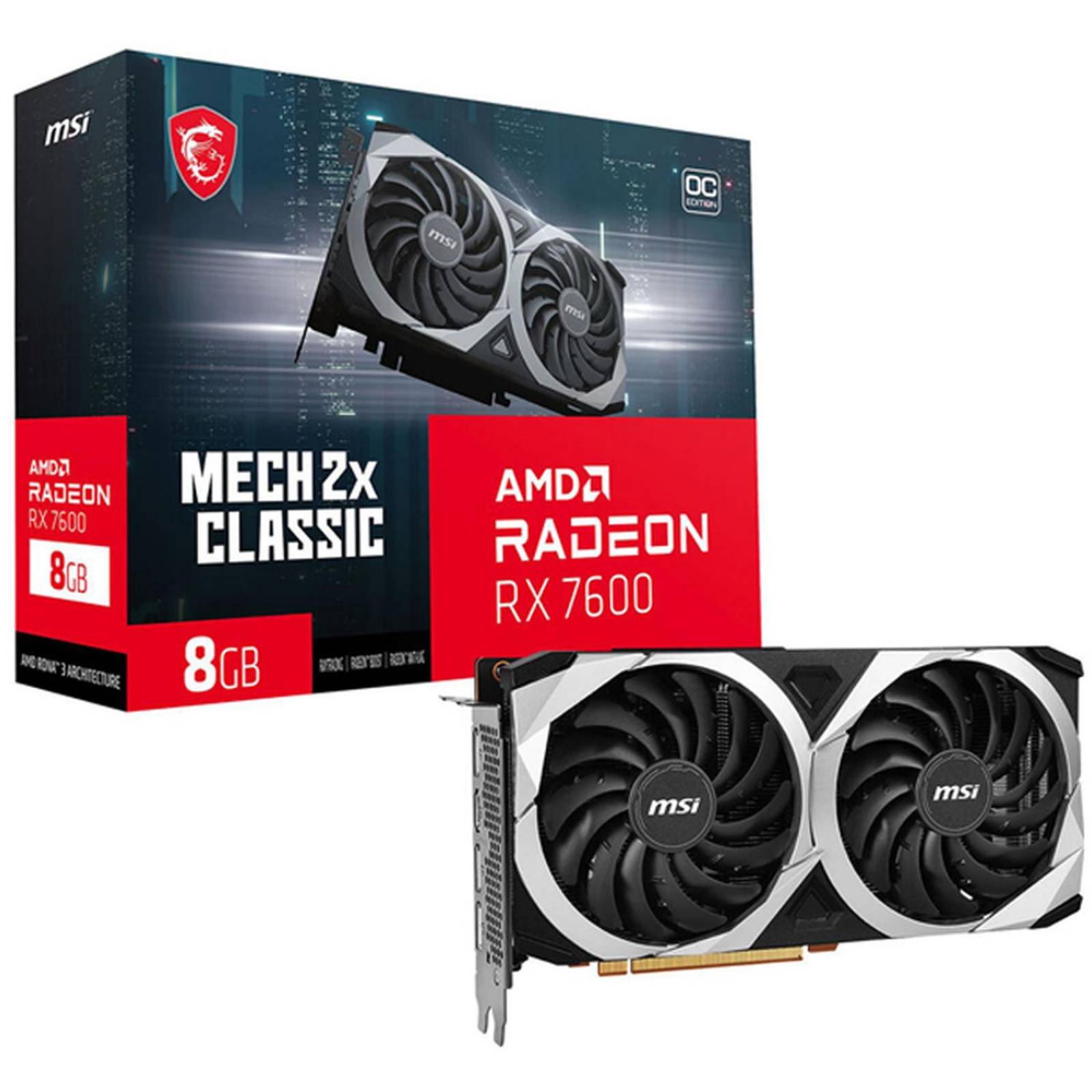 Tarjeta de Video MSI Radeon RX 7600 MECH 2X CLASSIC OC 8GB GDDR6 912-V502-095 