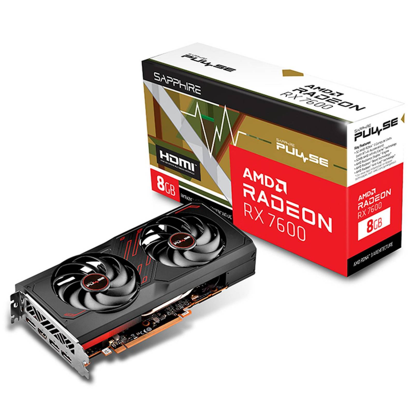 Tarjeta de Video SAPPHIRE PULSE AMD Radeon RX 7600 8GB GDDR6 11324-01-20G 
