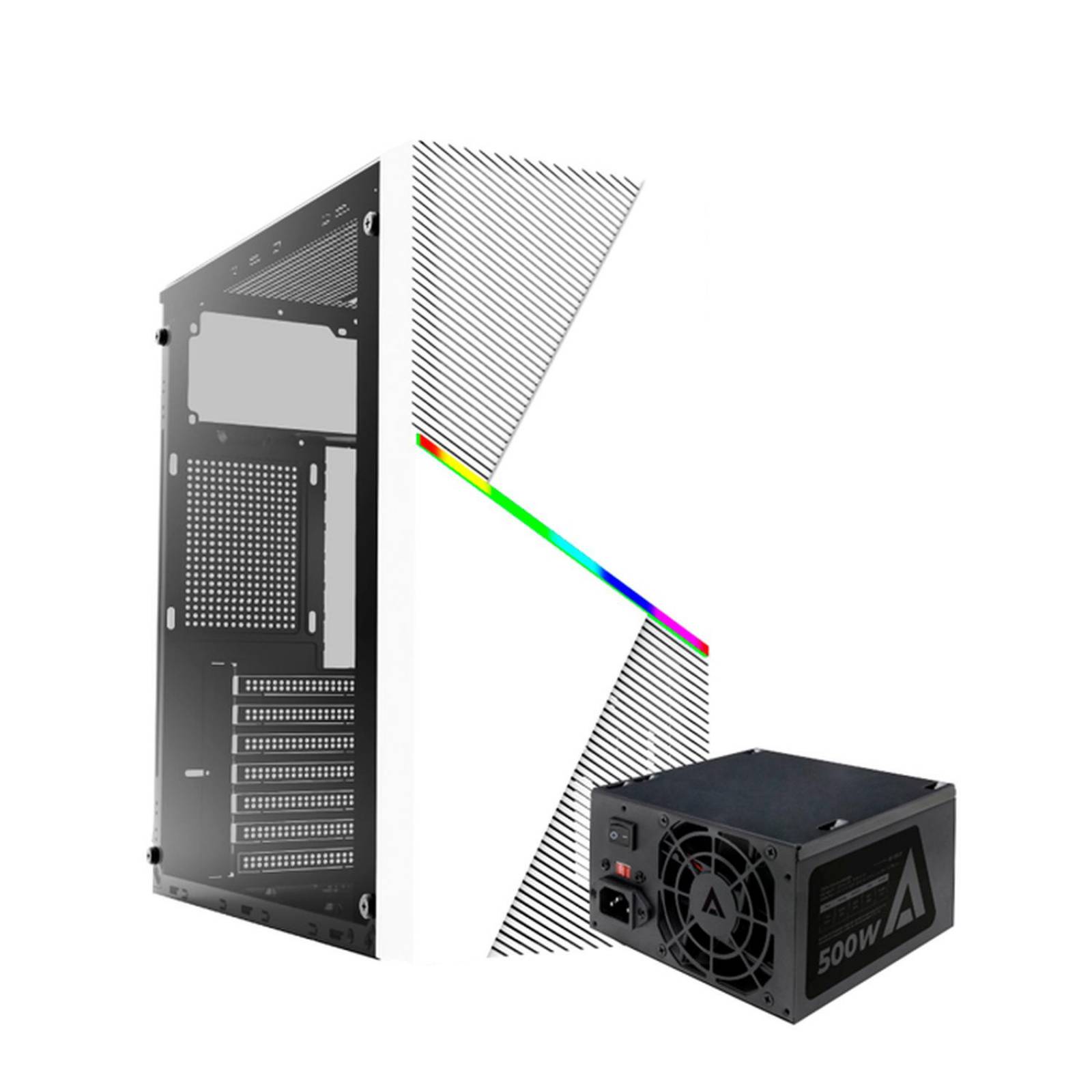 Gabinete ACTECK DRACO GM450 ATX Media Torre Fuente 500W Cristal Templado Blanco AC-935722 