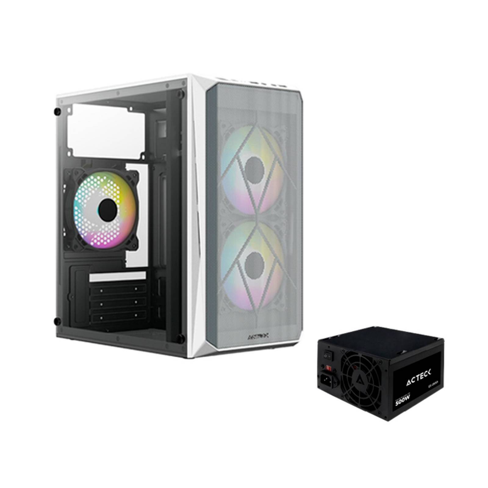 Gabinete ACTECK DOOM GI630 Micro ATX Mini Torre Fuente 500W 3 Fan Acrilico Blanco AC-935746 