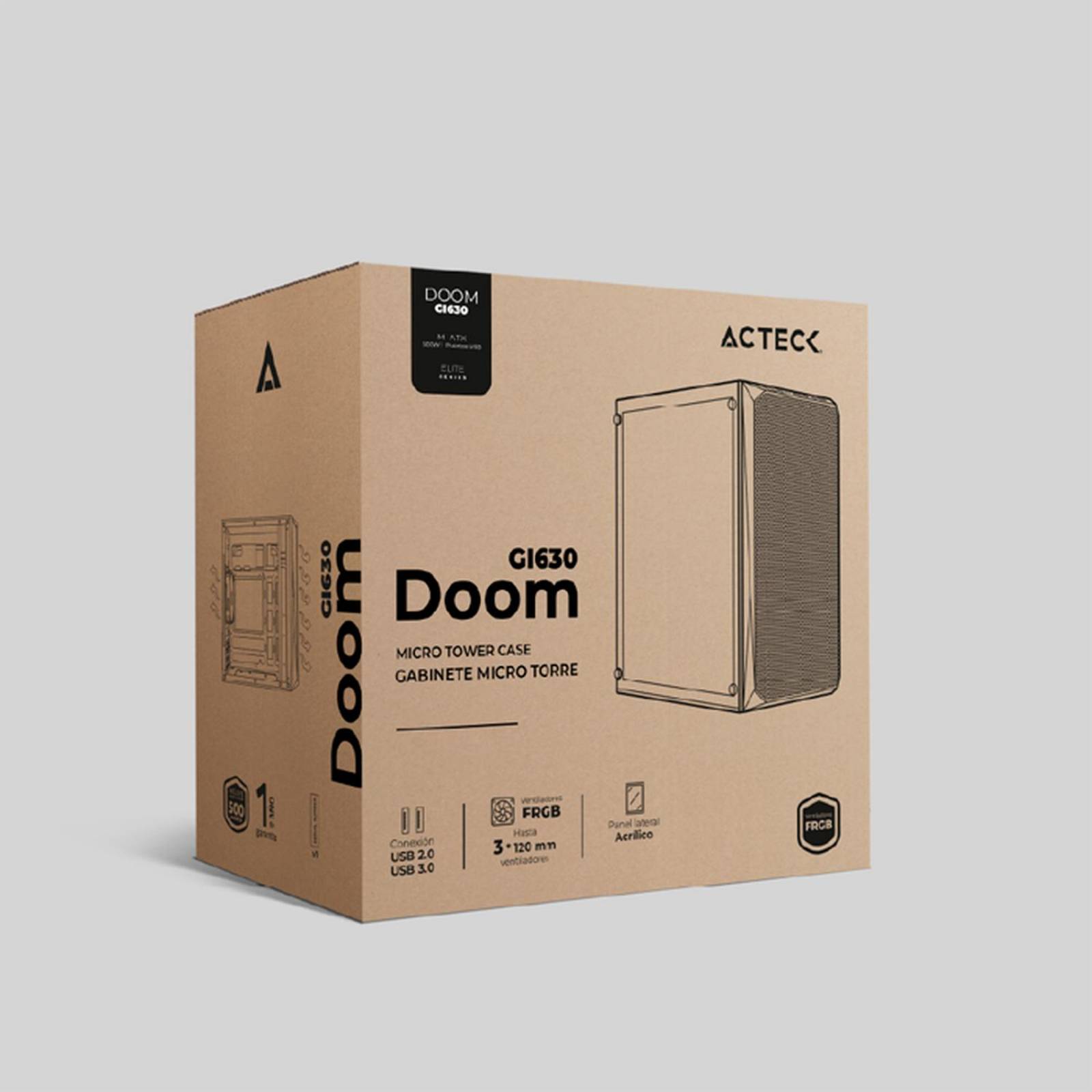 Gabinete ACTECK DOOM GI630 Micro ATX Mini Torre Fuente 500W 3 Fan Acrilico Blanco AC-935746 