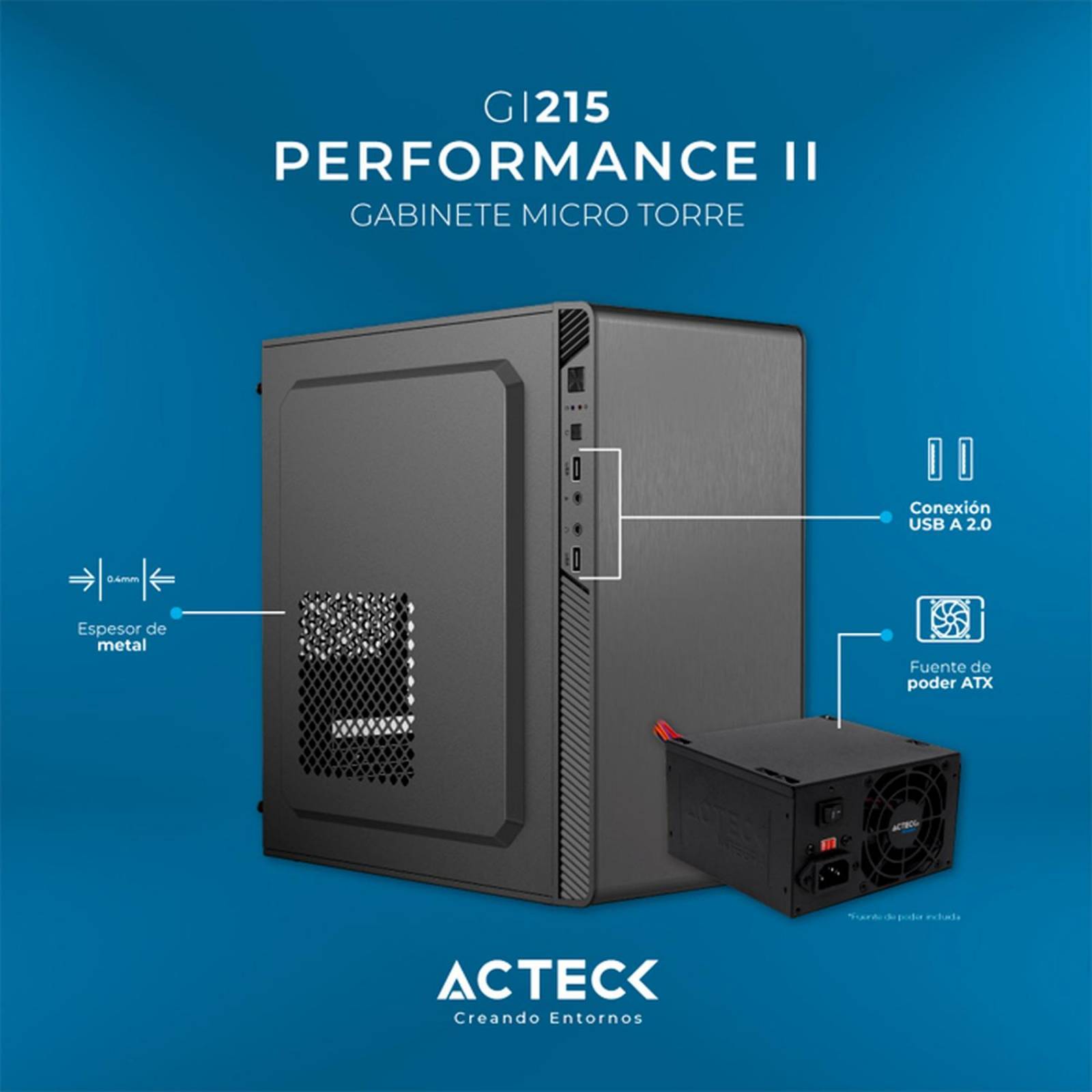 Gabinete ACTECK PERFORMANCE II GI215 Micro ATX Mini Torre Fuente 500W Metal Negro AC-935777