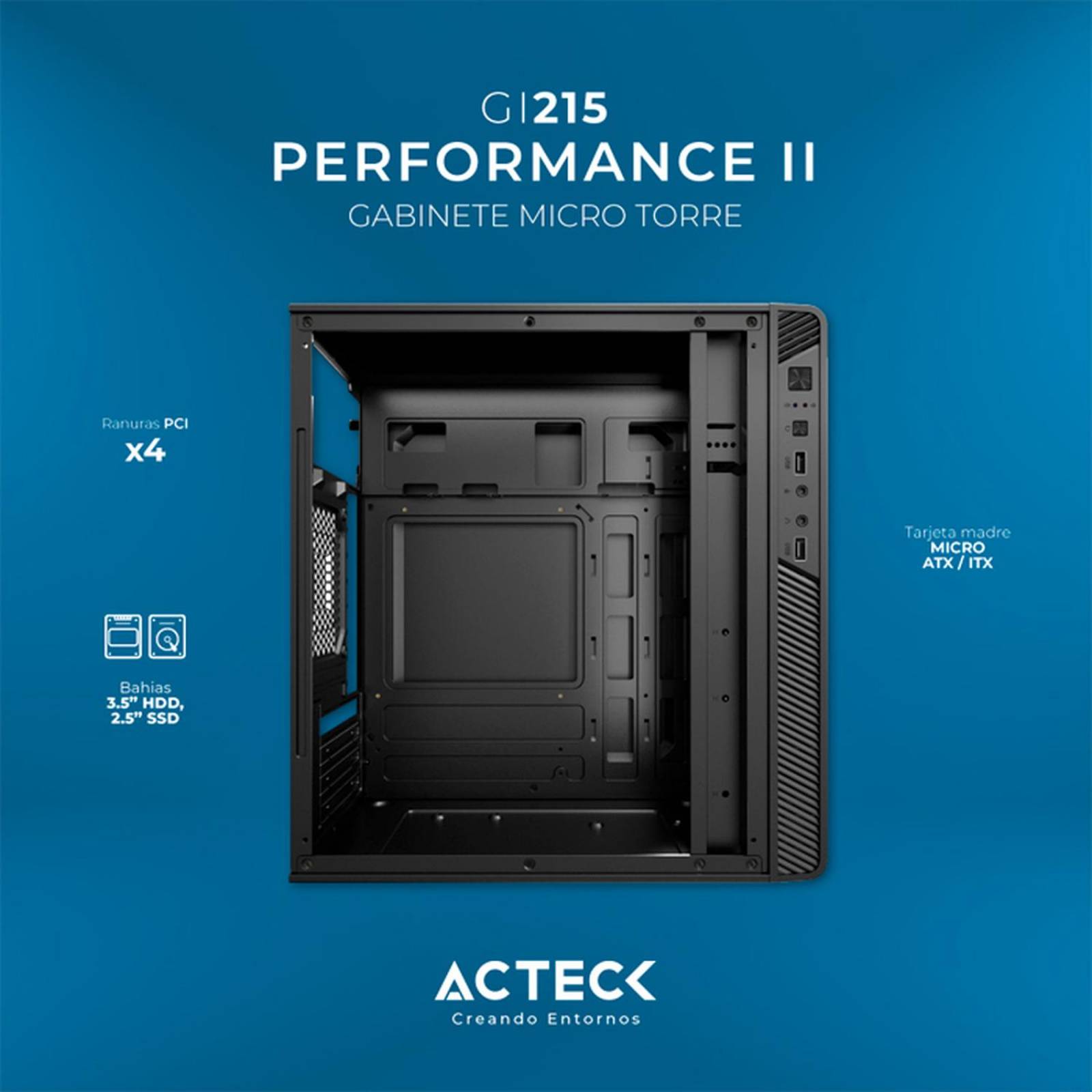 Gabinete ACTECK PERFORMANCE II GI215 Micro ATX Mini Torre Fuente 500W Metal Negro AC-935777