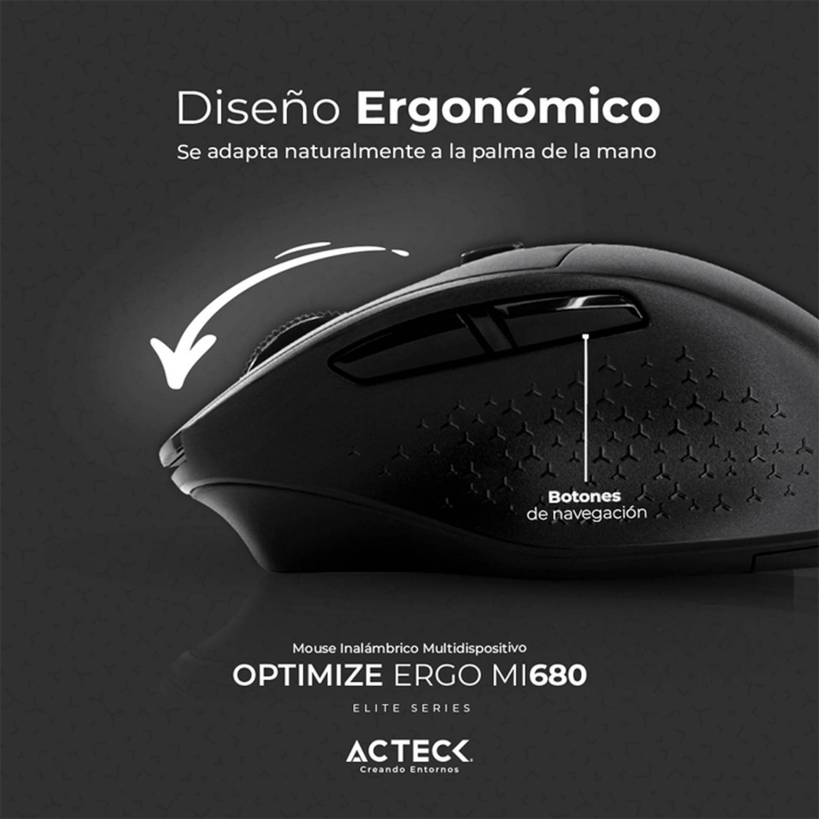 MOUSE ERGONOMICO WIRELESS, 6 BOTONES COLOR NEGRO