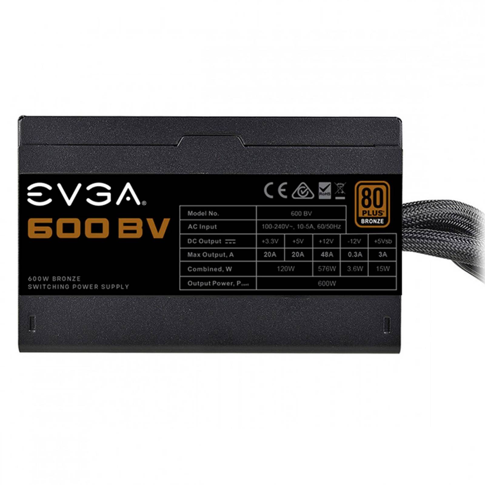 Fuente de Poder PC 600W Gamer EVGA 80 Plus Bronze 100-BV-0600-K1
