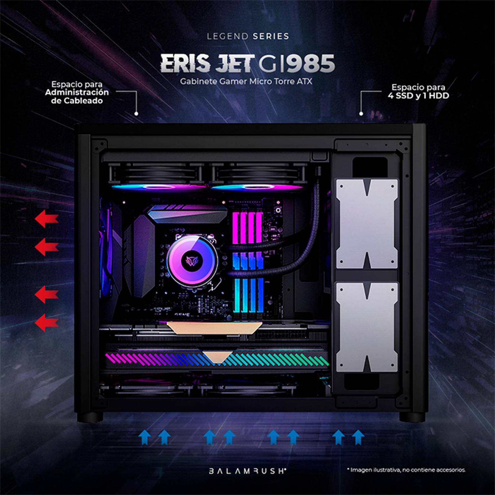 Gabinete Gamer BALAM RUSH ERIS JET GI985 M-ATX Mini Torre Cristal Templado USB-C Negro BR-934947 