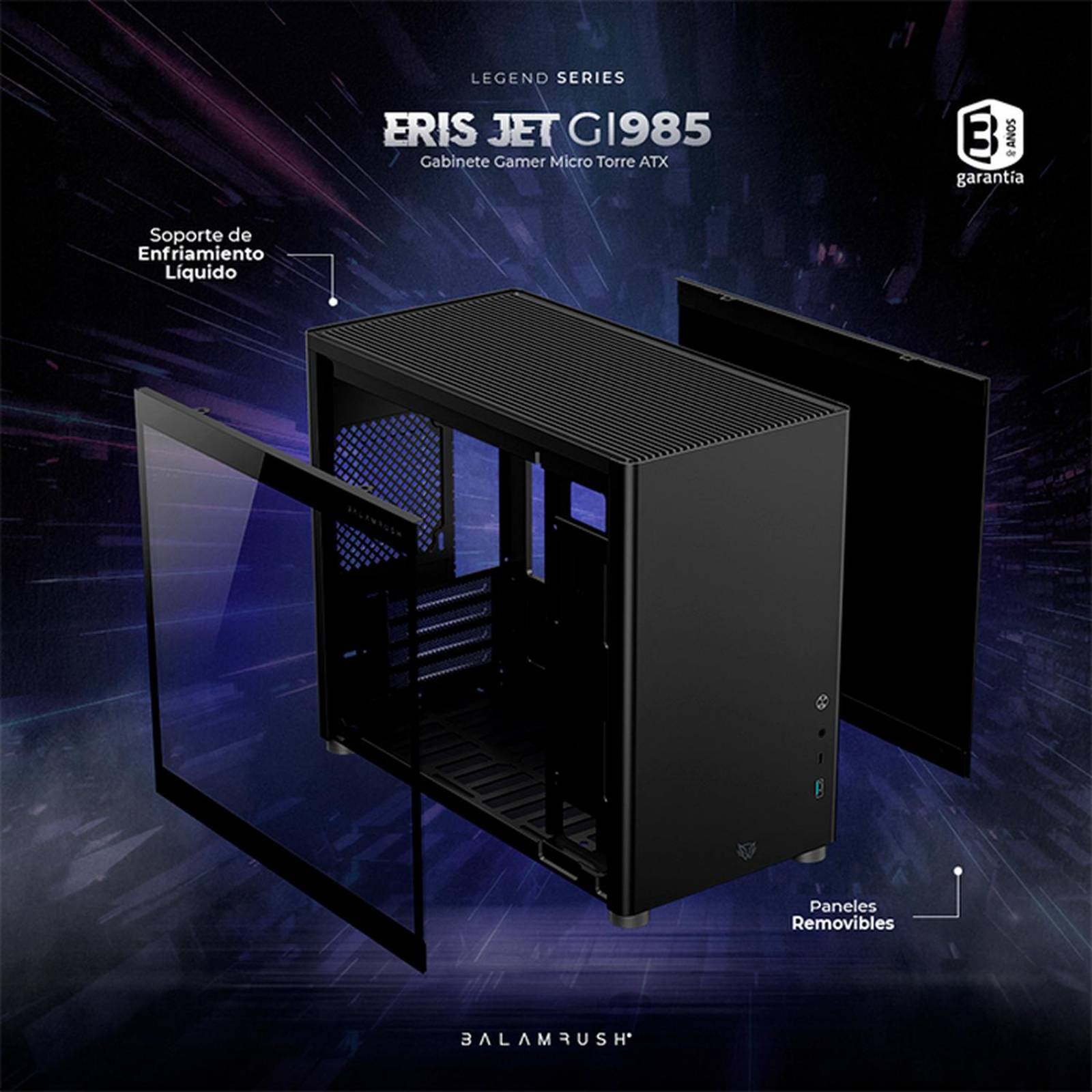 Gabinete Gamer BALAM RUSH ERIS JET GI985 M-ATX Mini Torre Cristal Templado USB-C Negro BR-934947 