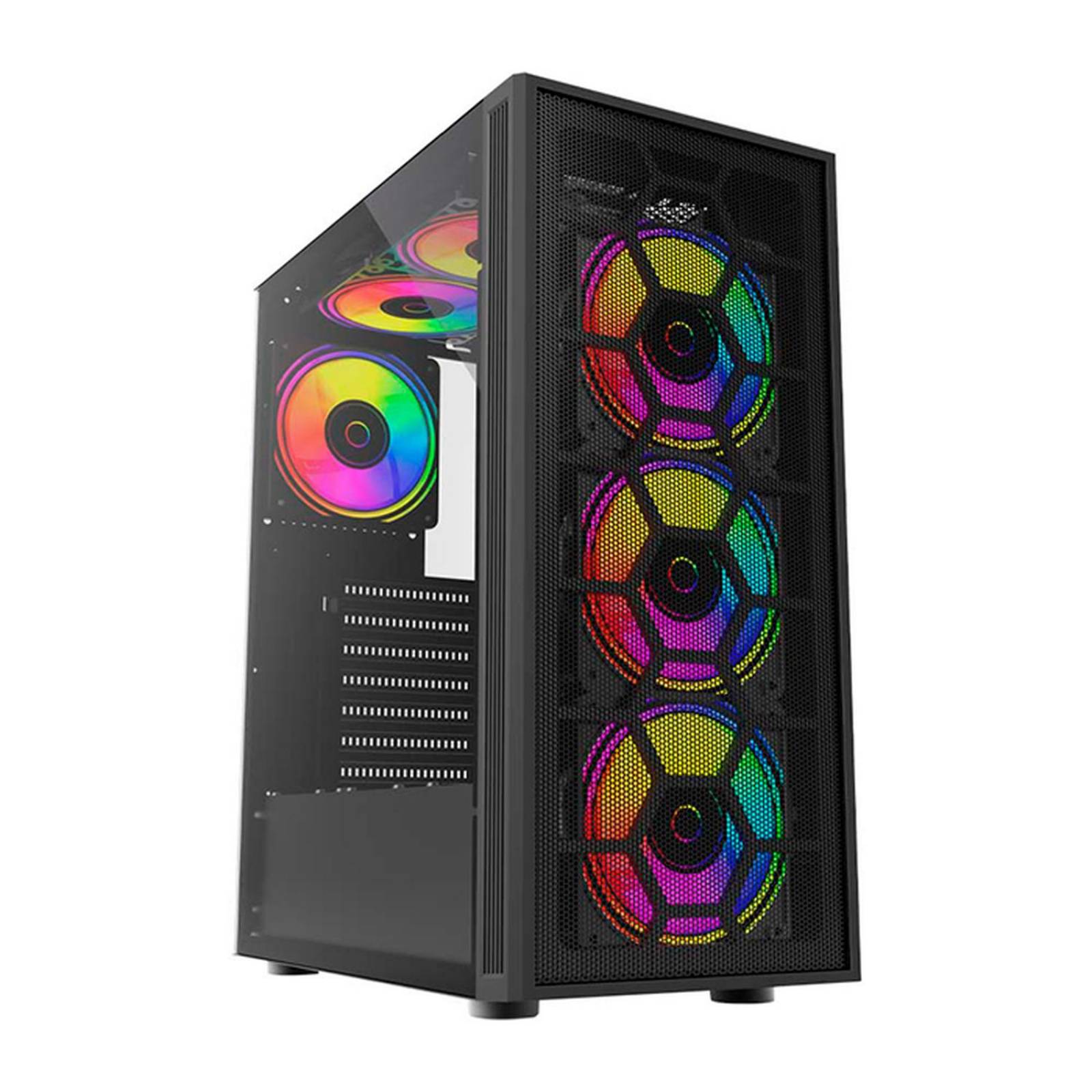 Gabinete Gamer BALAM RUSH DRAGONFLY II MESH GM740 ATX Media Torre 4 Fan RGB Cristal TempladoUSB 3.0 Negro BR-935982 