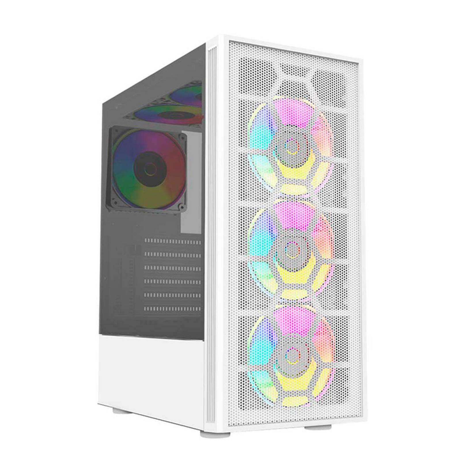 Gabinete Gamer BALAM RUSH DRAGONFLY II MESH GM740 ATX Media Torre 4 Fan RGB Cristal Templado USB 3.0 Blanco BR-935999