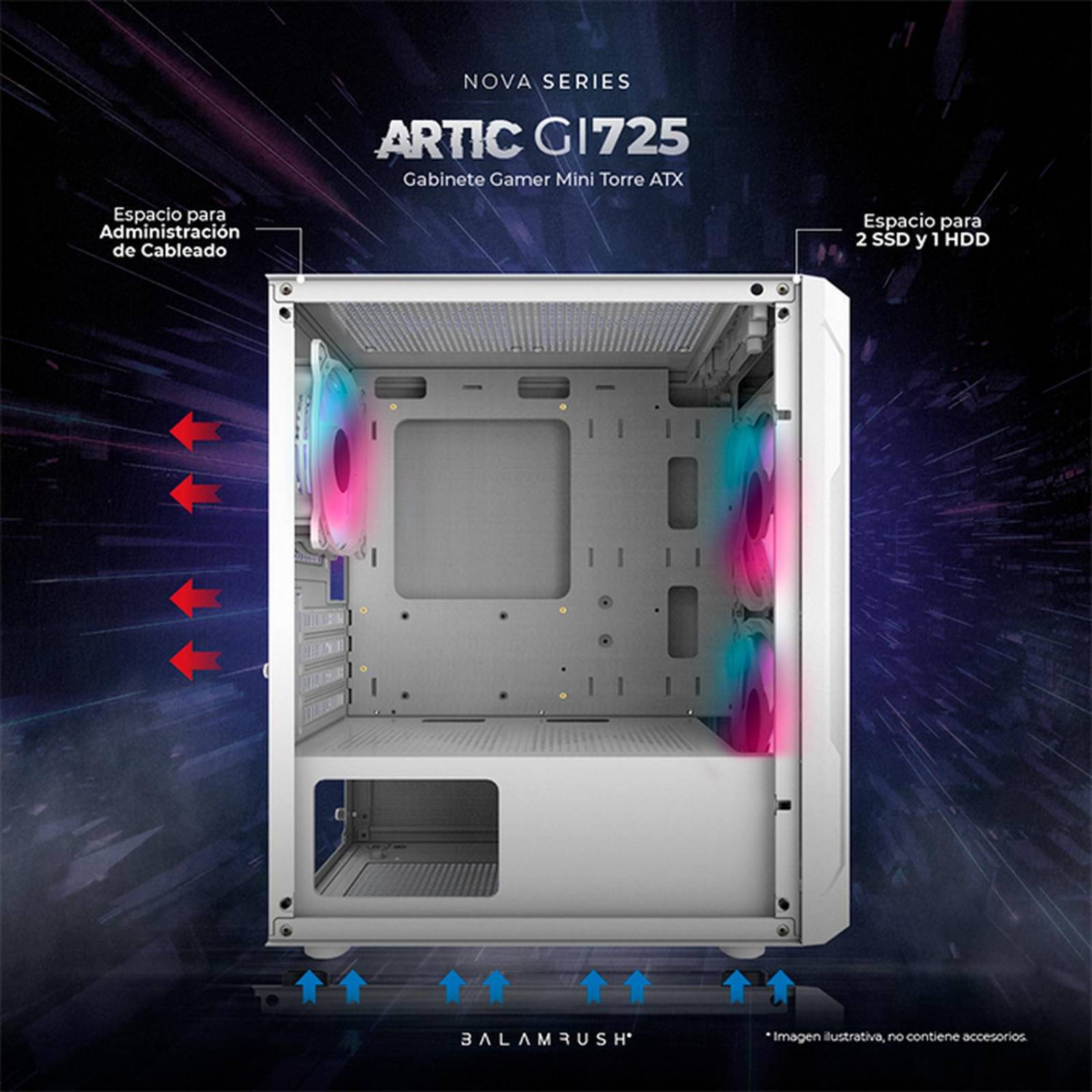 Gabinete Gamer BALAM RUSH ARTIC GI725 M-Atx Mini Torre 3 Fan Blanco BR-936125 