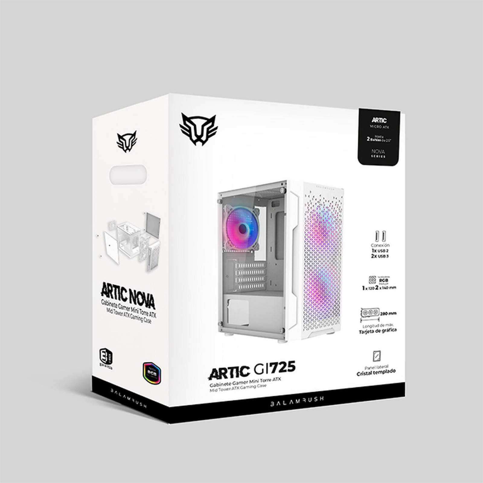 Gabinete Gamer BALAM RUSH ARTIC GI725 M-Atx Mini Torre 3 Fan Blanco BR-936125 