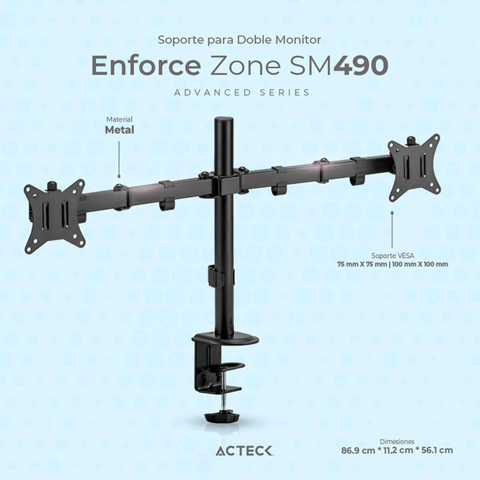 Soporte de Escritorio ACTECK ENFORCE ZONE SM490 Para Monitor Doble Ajustable Negro AC-934602 