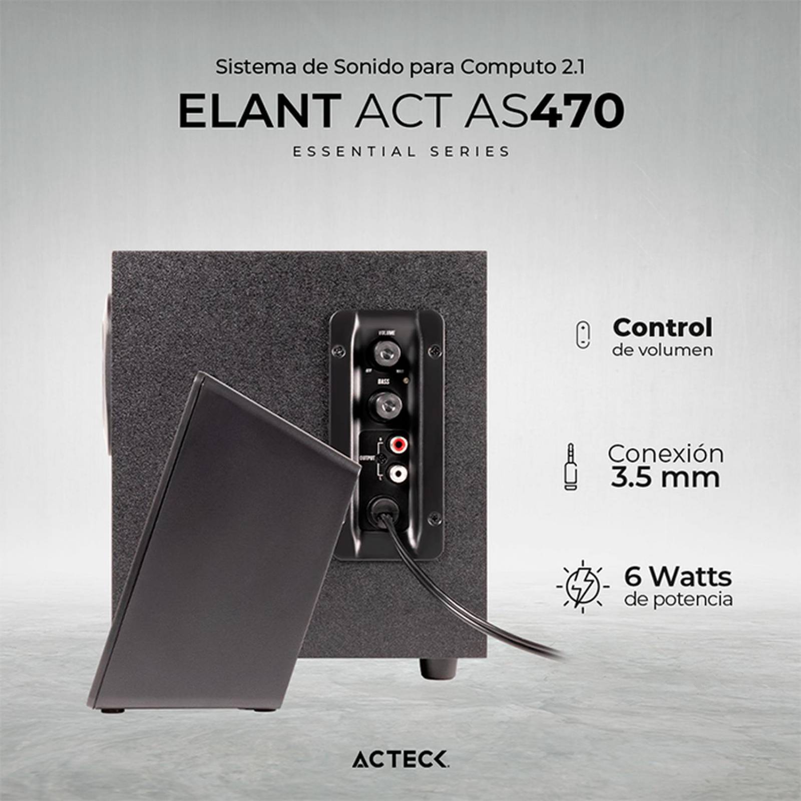 Bocinas ACTECK ELANT ACT AS470 Alambrico Sonido Esteréo 2.1 Subwoofer 3.5mm Negro AC-935241 