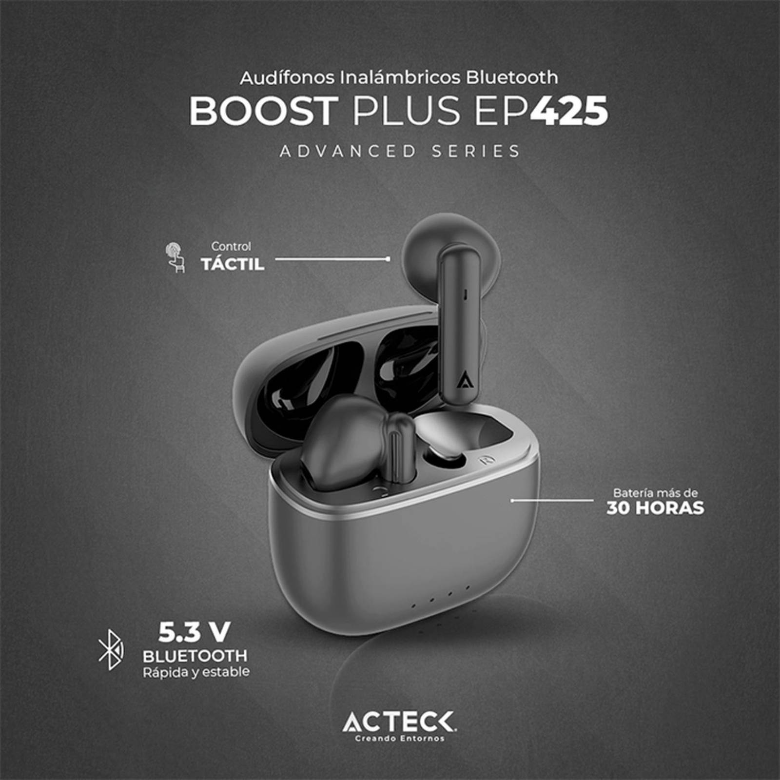 Audifonos ACTECK BOOST PLUS EP425 Inalambricos Bluetooth Negro AC-935104 