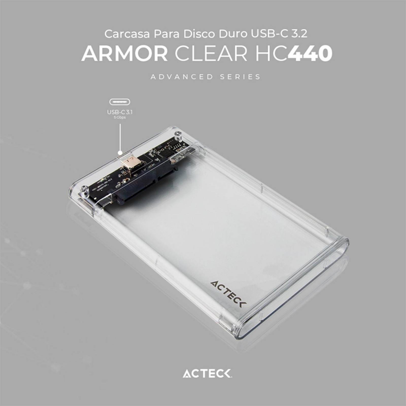 Case Enclosure ACTECK ARMOR CLEAR HC440 5 Gbps SATA 2.5 USB-C Blanco AC-934695