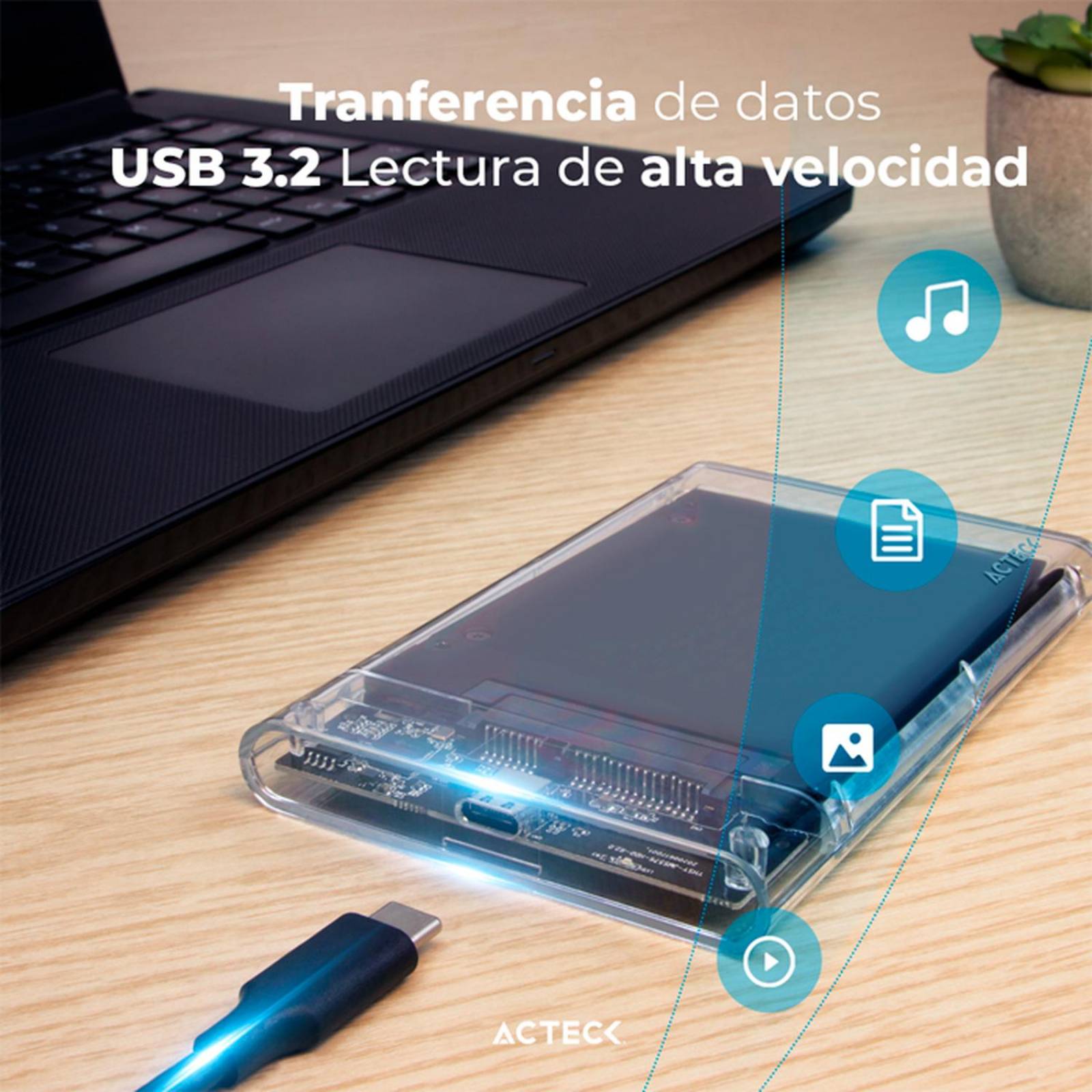 Case Enclosure ACTECK ARMOR CLEAR HC440 5 Gbps SATA 2.5 USB-C Blanco AC-934695