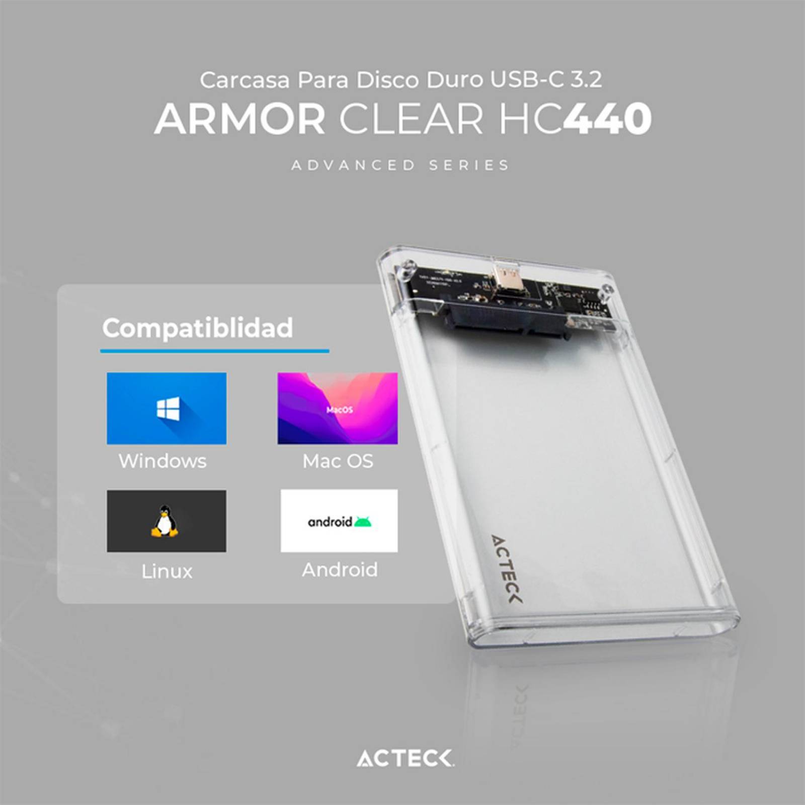 Case Enclosure ACTECK ARMOR CLEAR HC440 5 Gbps SATA 2.5 USB-C Blanco AC-934695