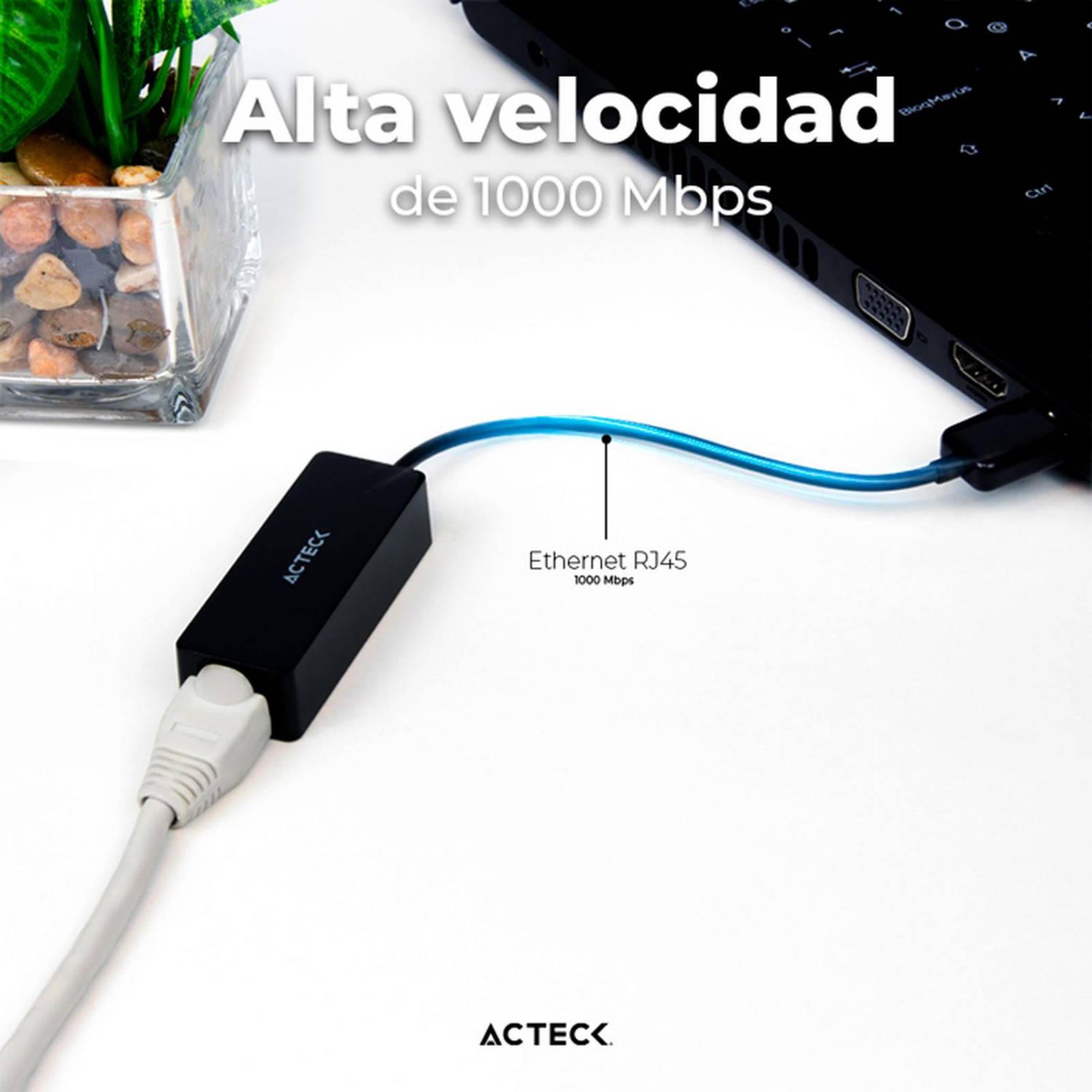 Adaptador Convertidor ACTECK SHIFT PLUS AE420 USB a Ethernet RJ45 Negro AC-934732