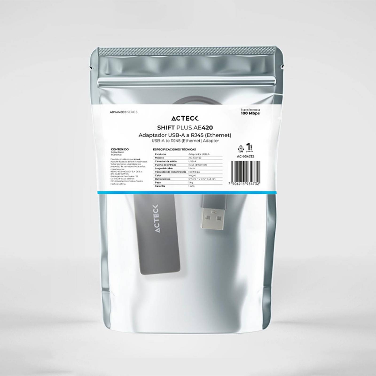 Adaptador Convertidor ACTECK SHIFT PLUS AE420 USB a Ethernet RJ45 Negro AC-934732