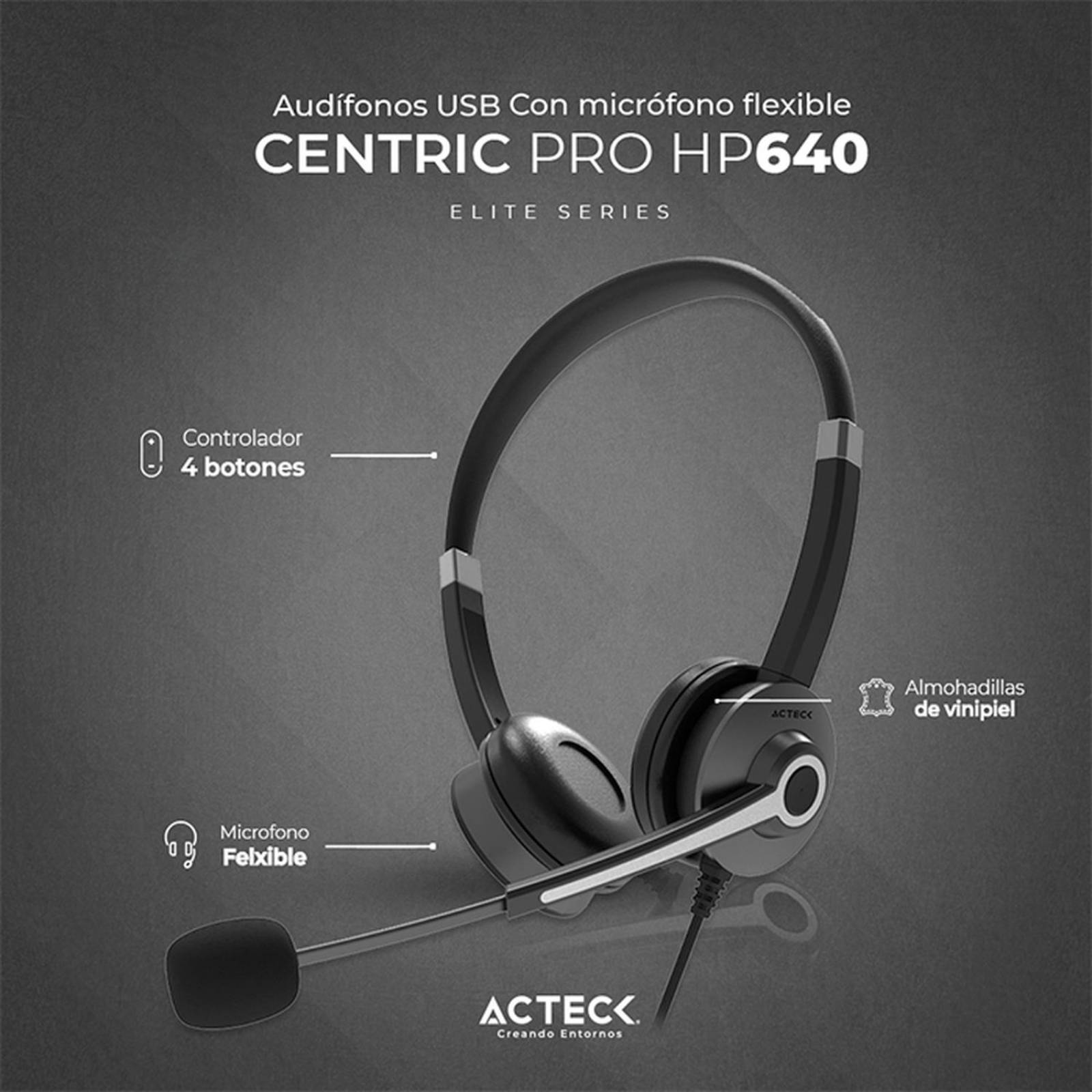 Audifono Diadema para Call Center ACTECK CENTRIC PRO HP640 Alambrico USB Negro AC-935319 