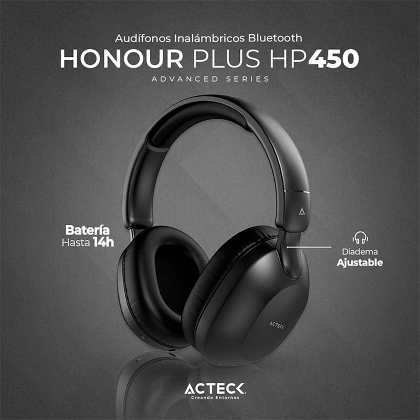 Audifonos Diadema ACTECK HONOUR PLUS HP450 Inalambricos Microfono integrado Negro AC-935364 