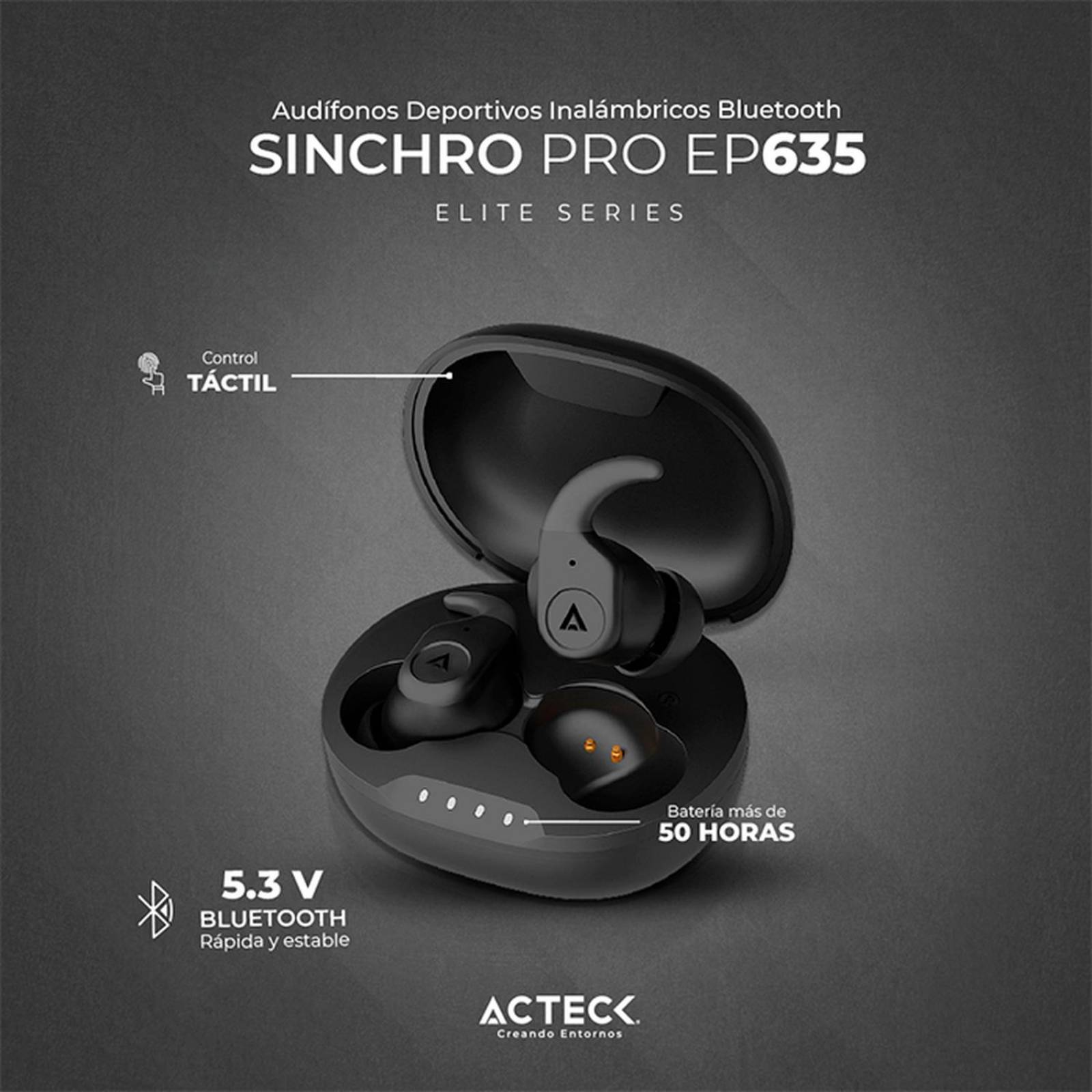 Audifonos Deportivos ACTECK SINCHRO PRO EP635 Inalambricos Negro AC-935098 